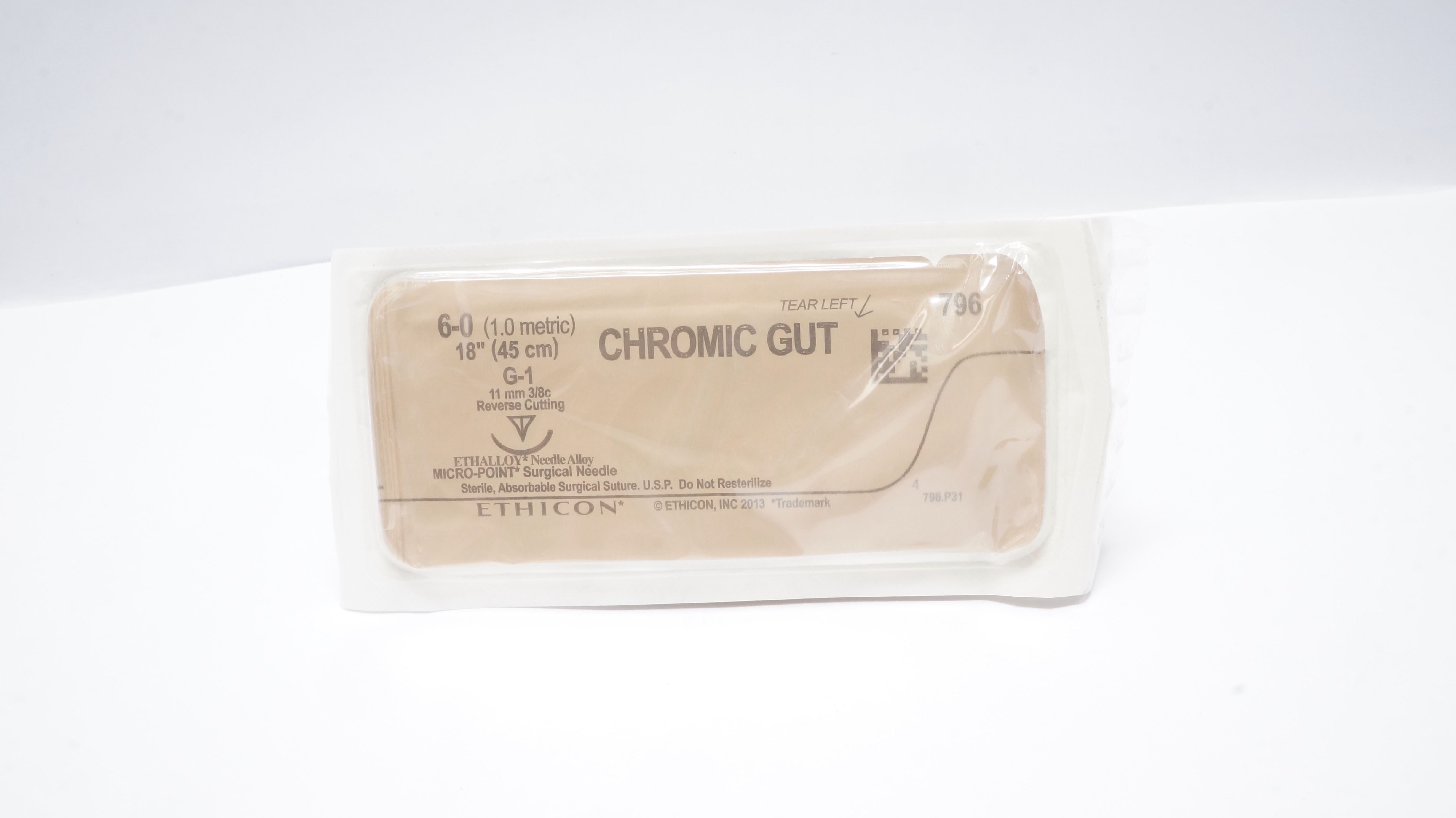 Ethicon 796 6-0 CHROMIC GUT Stre G-1 11mm 3/8c Reverse Cutting, 18inch (x)