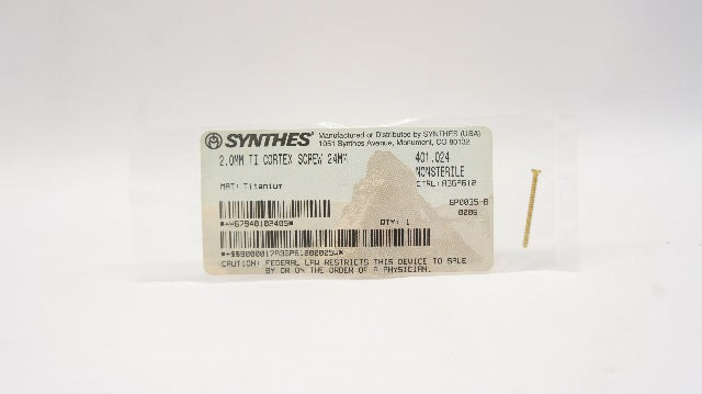 Synthes 401.024 2.0mm Titanium Cortex Screw 24mm