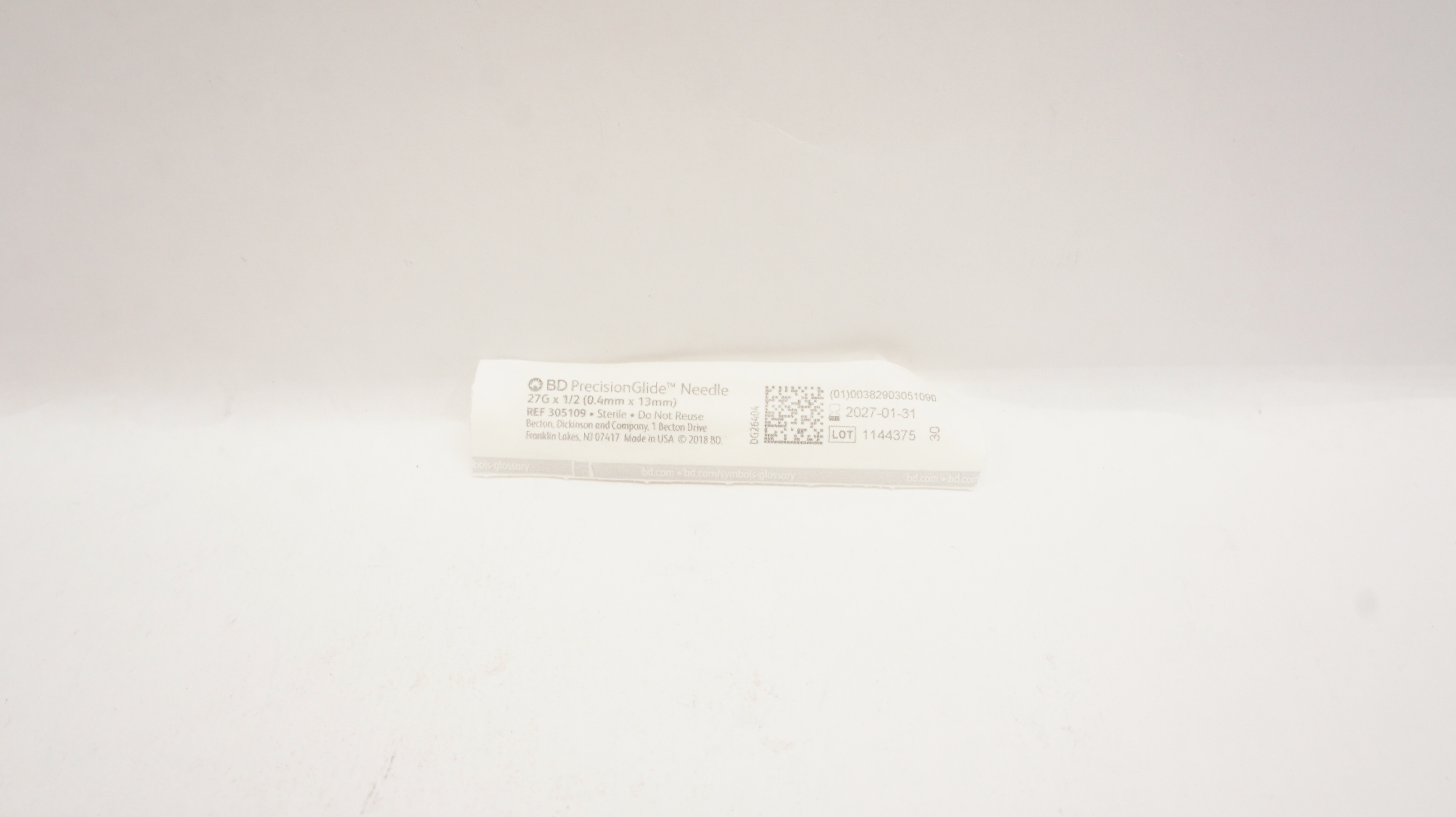 BD 305109 PrecisionGlide Ndle 27G x 1/2inch