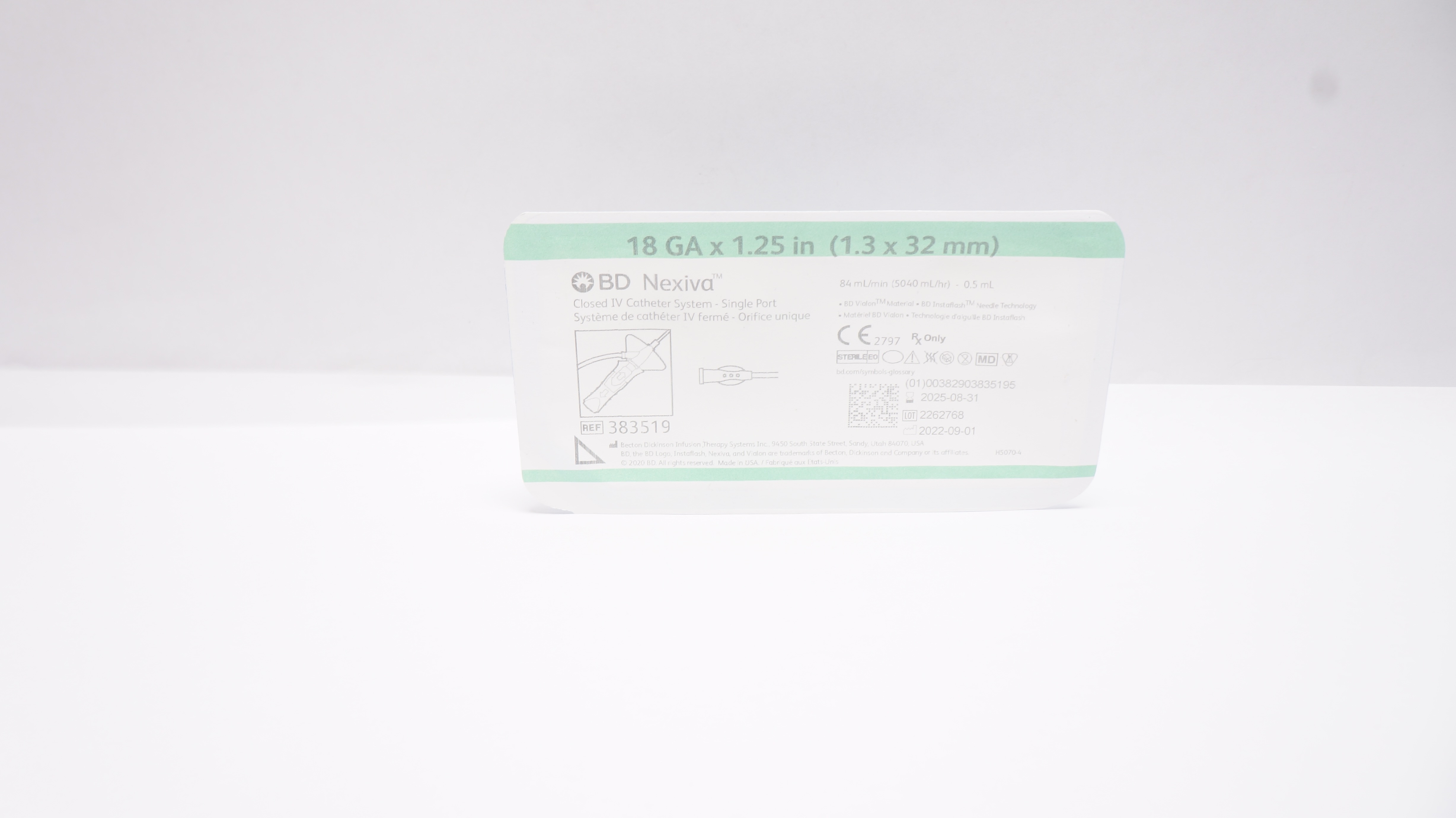 BD 383519 Nexiva Closed IV Cath. System - Single Port 18Ga x 1.25inch 0.5mL