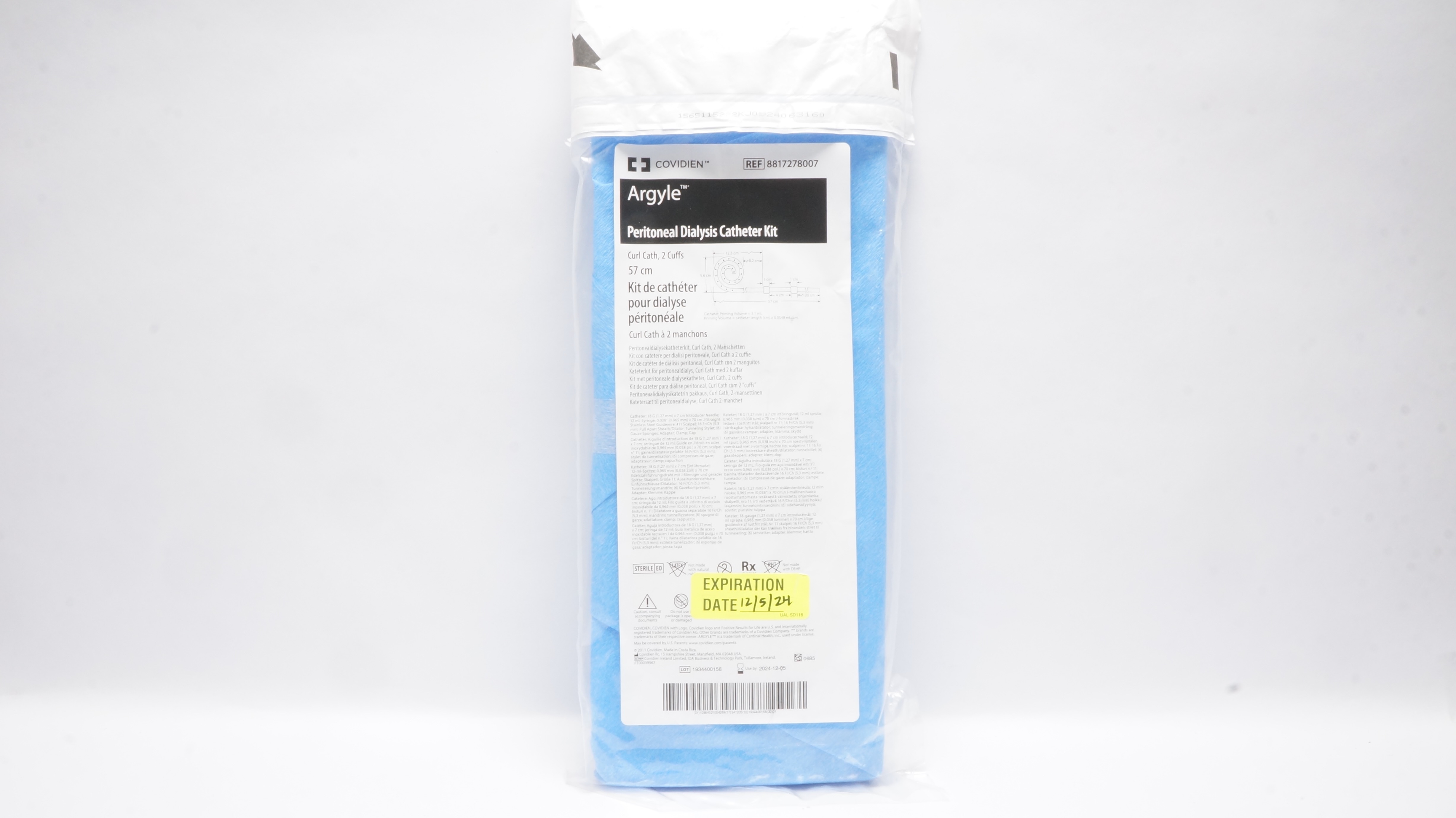 Covidien 8817278007 Argyle Peritoneal Dialysis Cath. Kit 57cm