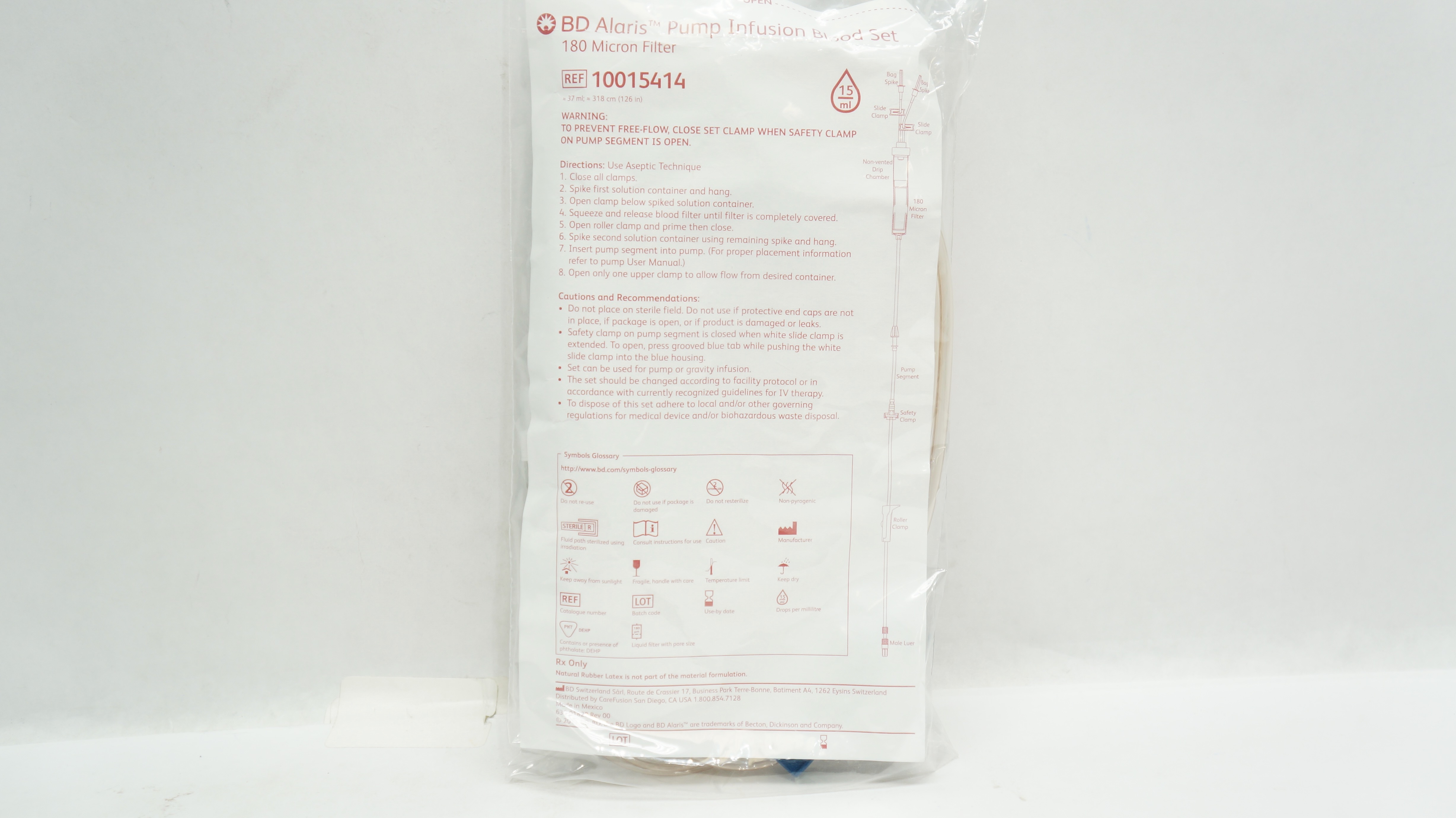 BD 10015414 Alaris Pump Infusion Blood Set 15Drops/mL 37ml x 126inch (x)