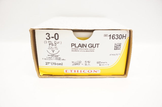 Ethicon 1630H 3-0 Plain Gut Undyed Aborbable Suture PS-2 27inch 19mm- Box of 36