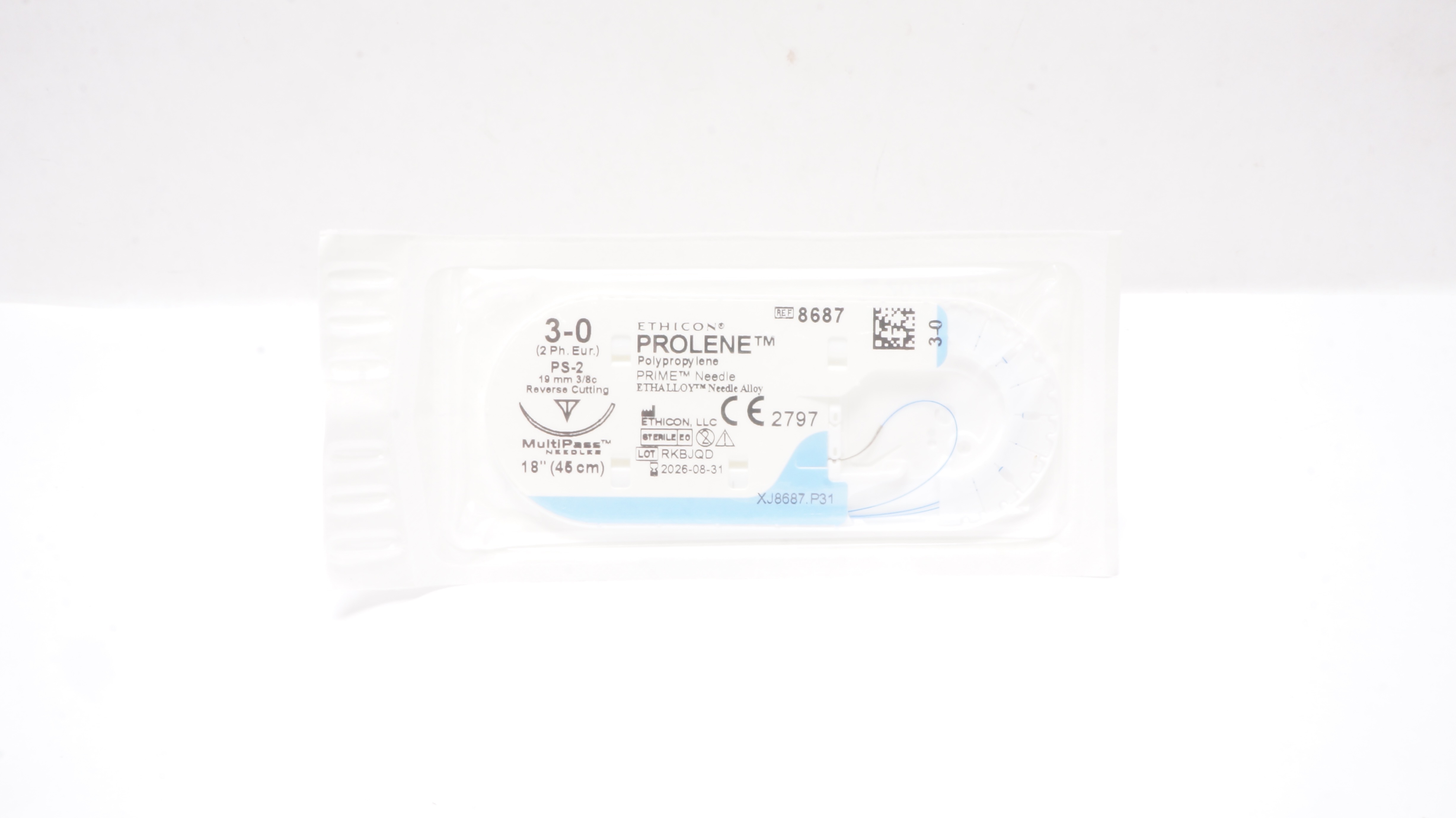 Ethicon 8687 3-0 PROLENE PolypropyleneStre PS-2 19mm 3/8c Reverse ...