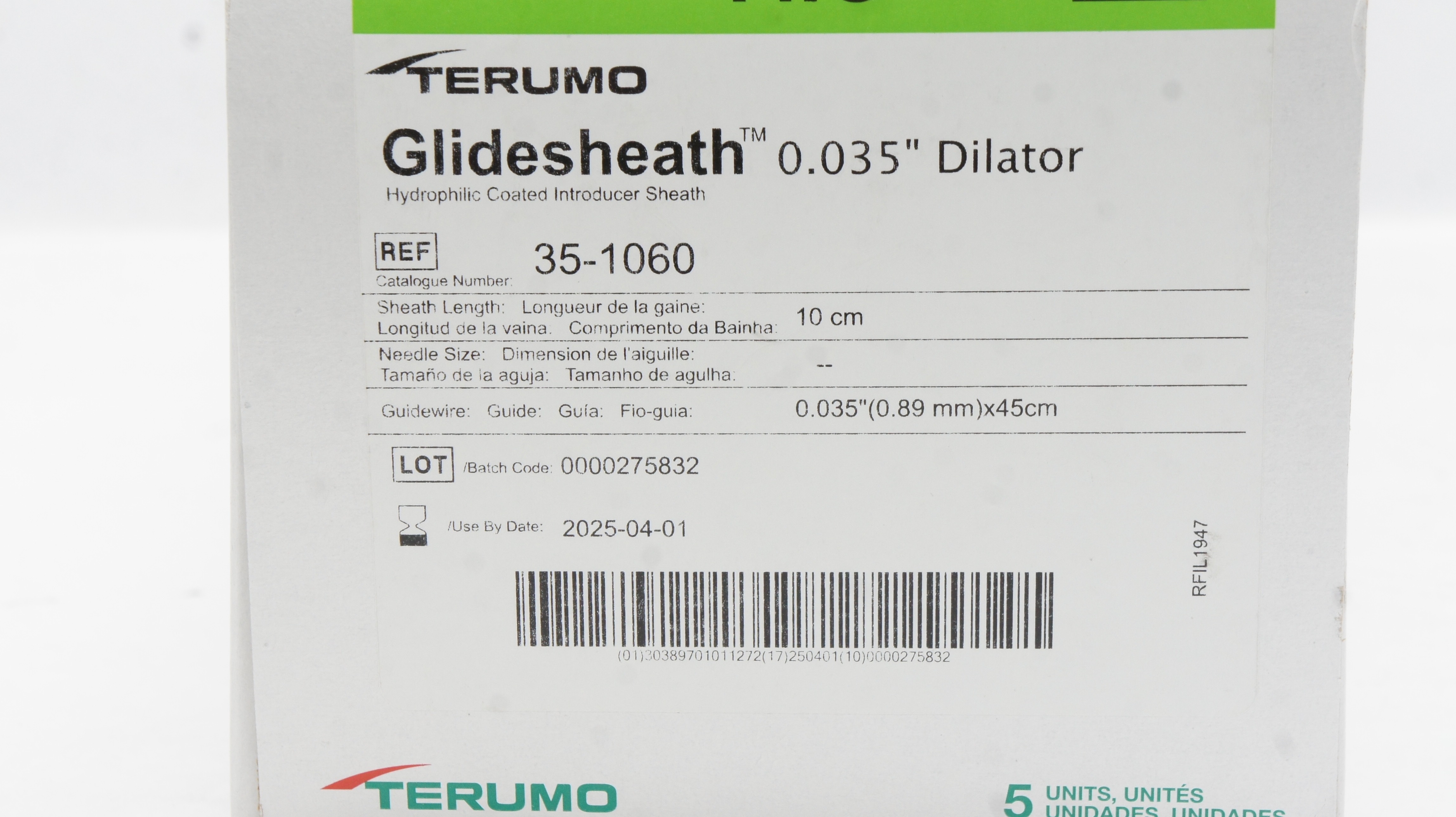 Terumo 35-1060 Glidesheath Introducer Sheath 6Fr x 0.035inch