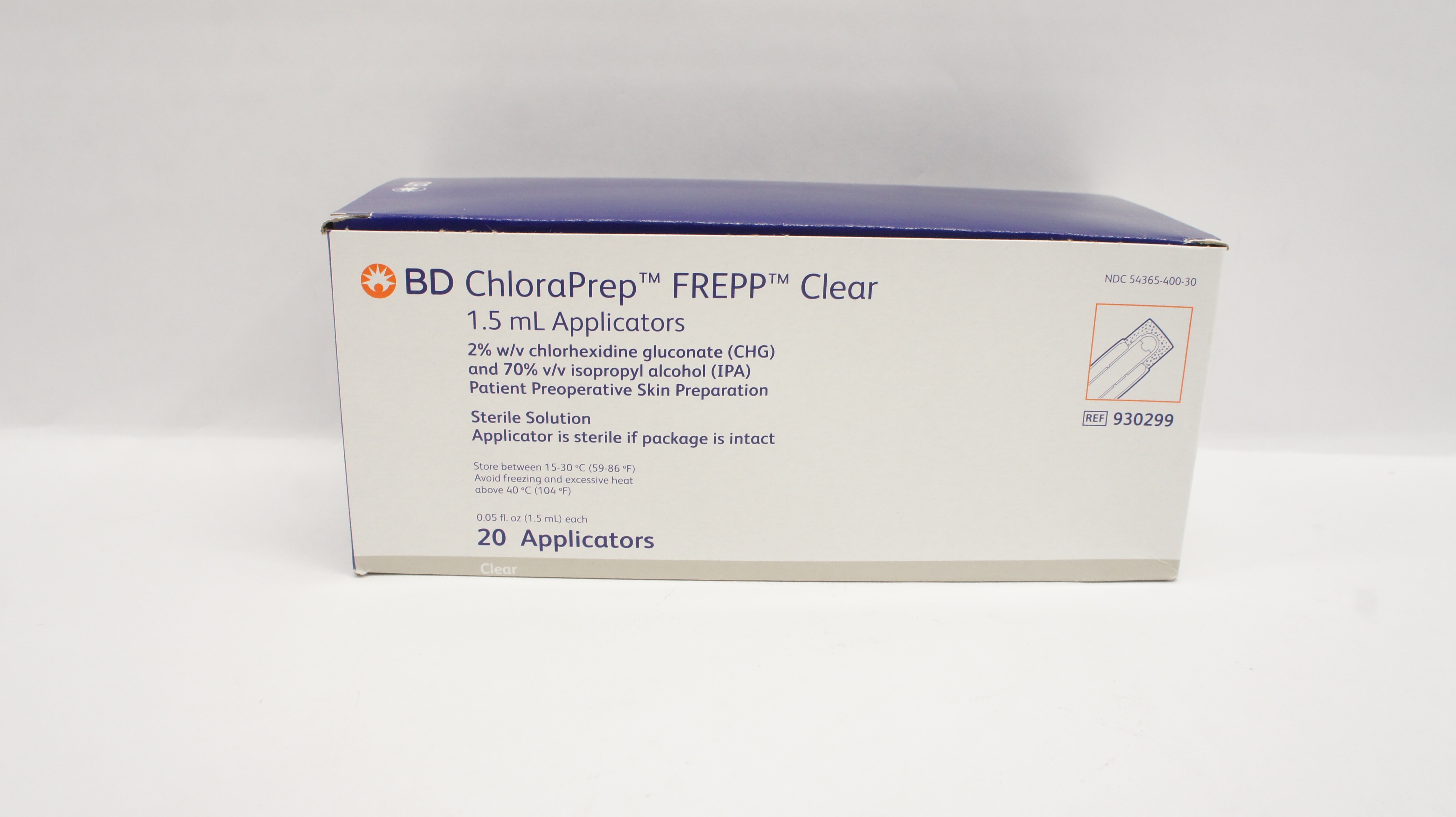 BD 930299 ChloraPrep FREPP Clear 1.5 mL Applicators - Box of 20