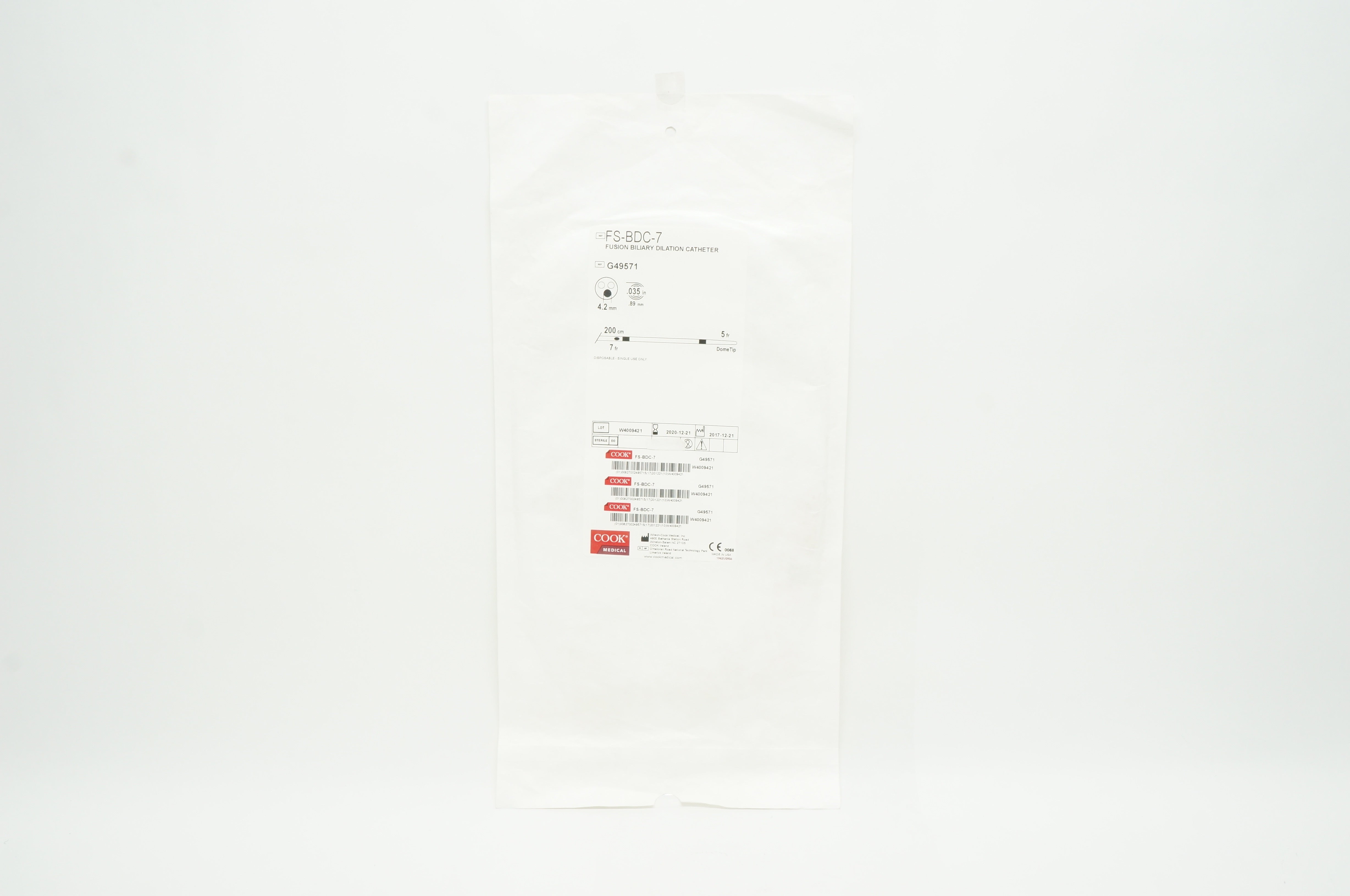 Cook Medical G49571 Fusion Biliary Dilation Cath. 200cm x 7Fr. x 4.2mm (x)