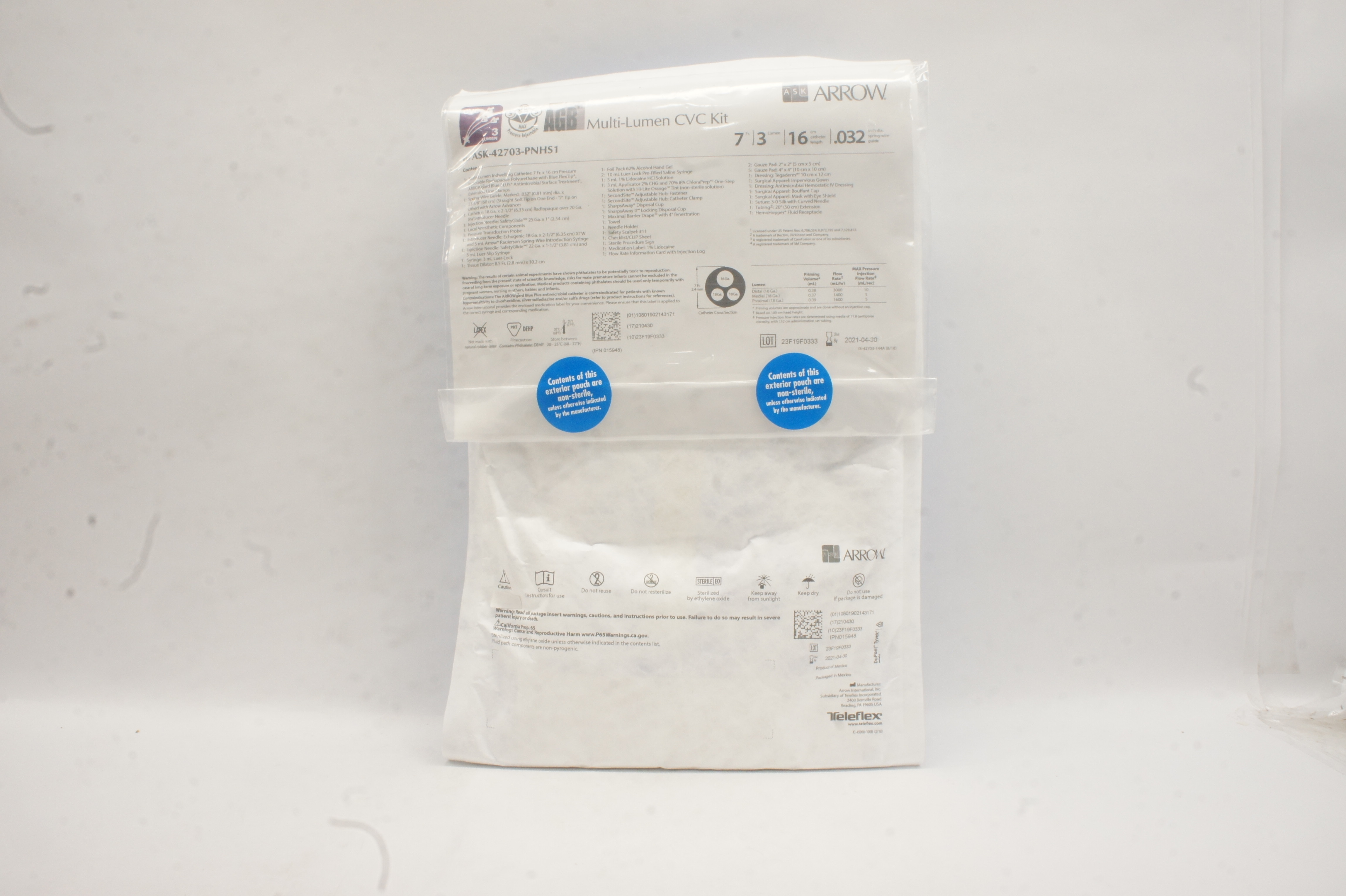 Teleflex ASK-42703-PNHS1 Arrow Multi-Lumen CVC Kit 7Fr. x 16cm (x)