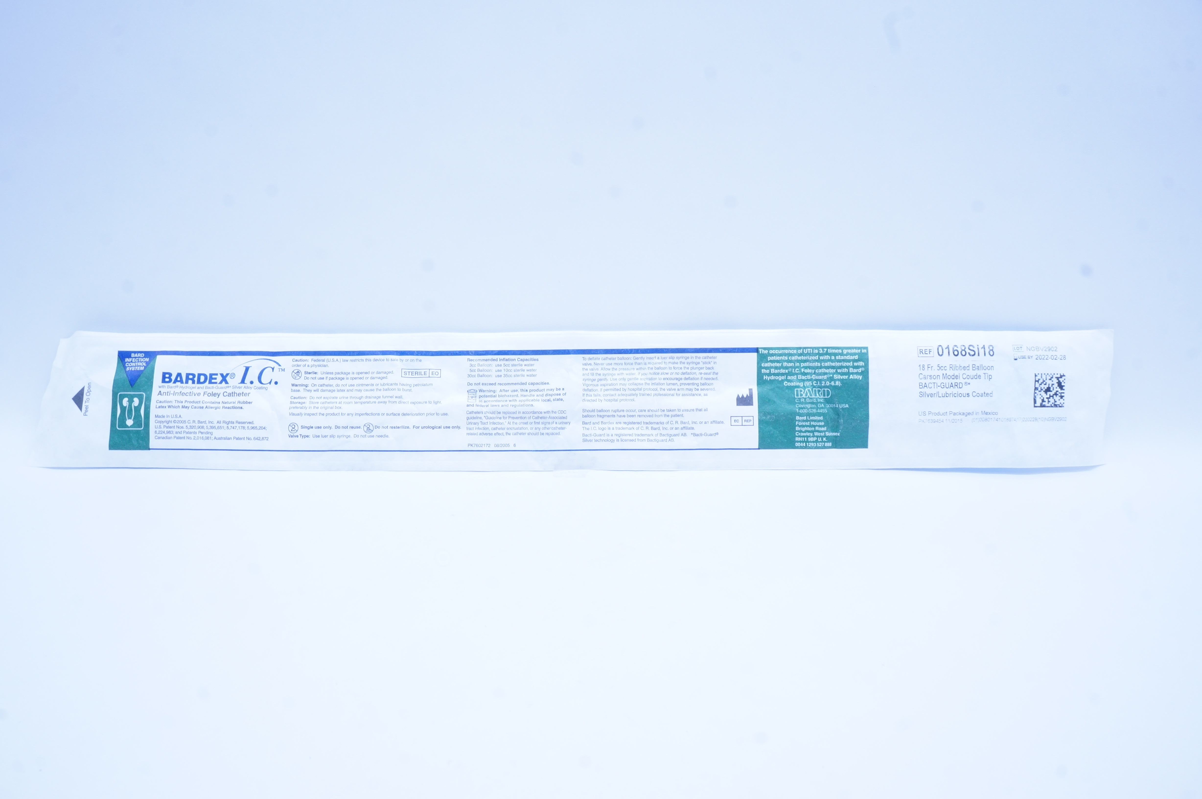 Bard 0168SI18 Bardex I.C. Anti-Infective Foley Cath. 18Fr x 5cc Ribbed Balloon