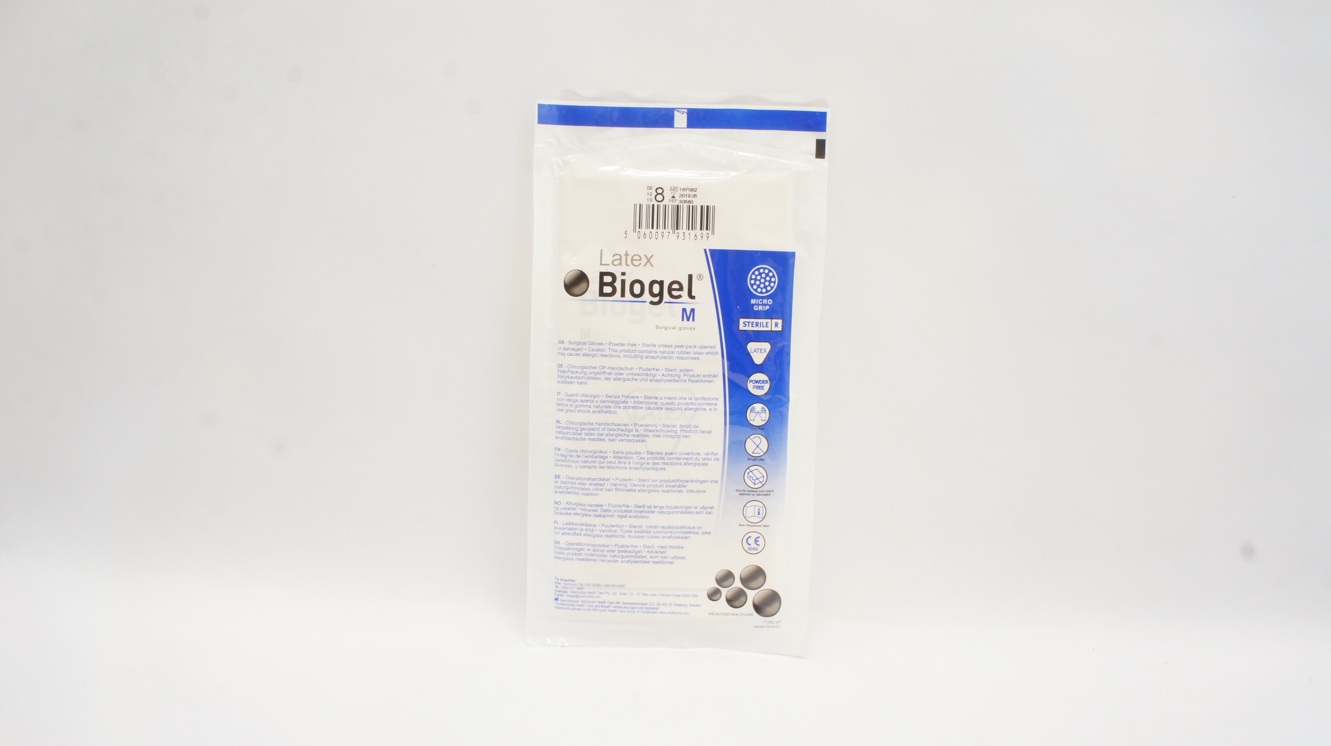 Molnlycke HealthCare 30580 Biogel M Powder-Free Surgical Gloves Size 8 (x)