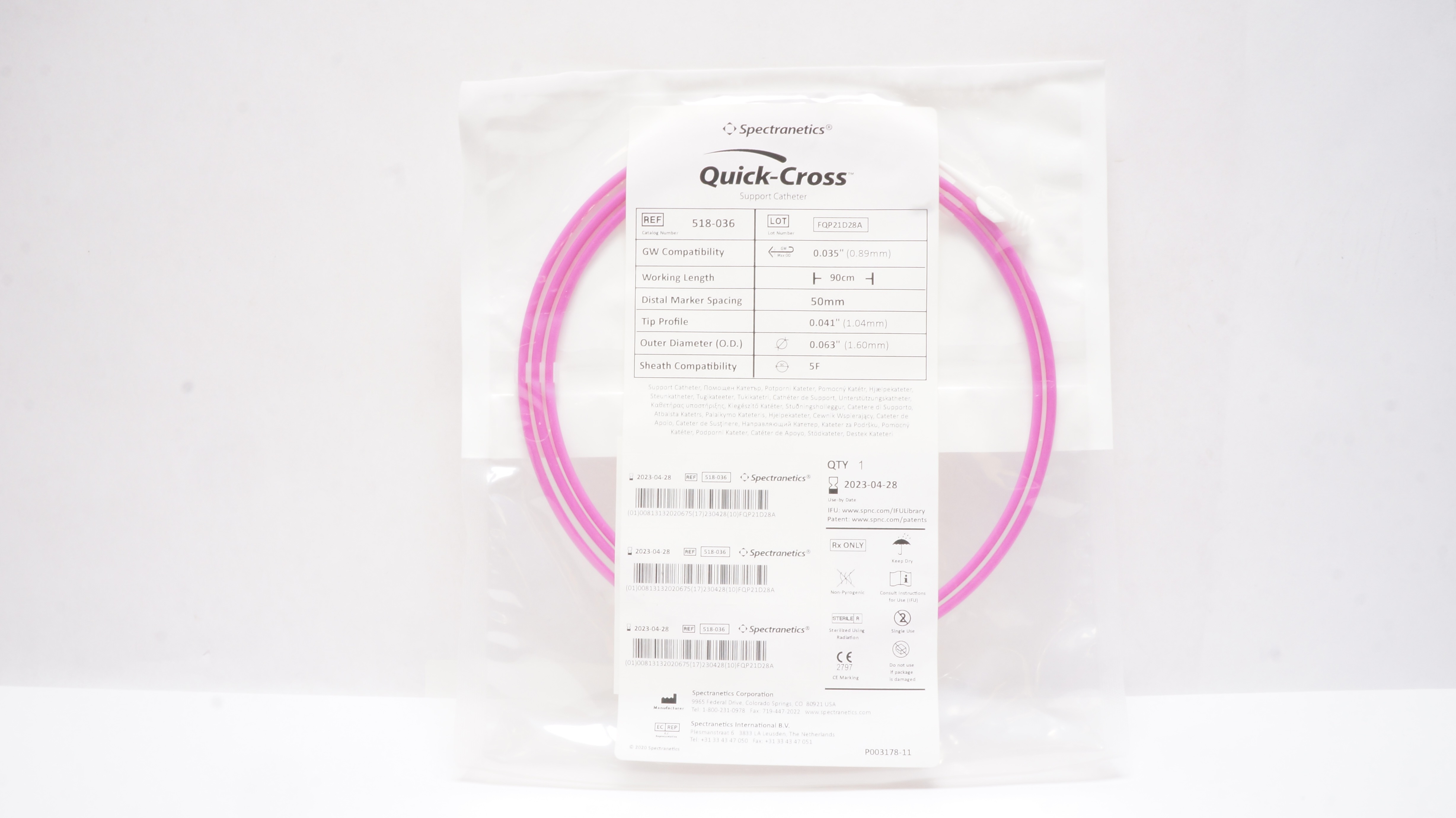 Spectranetics 518-036 Quick-Cross Support Cath. 5F x 0.035inch x 90cm (x)