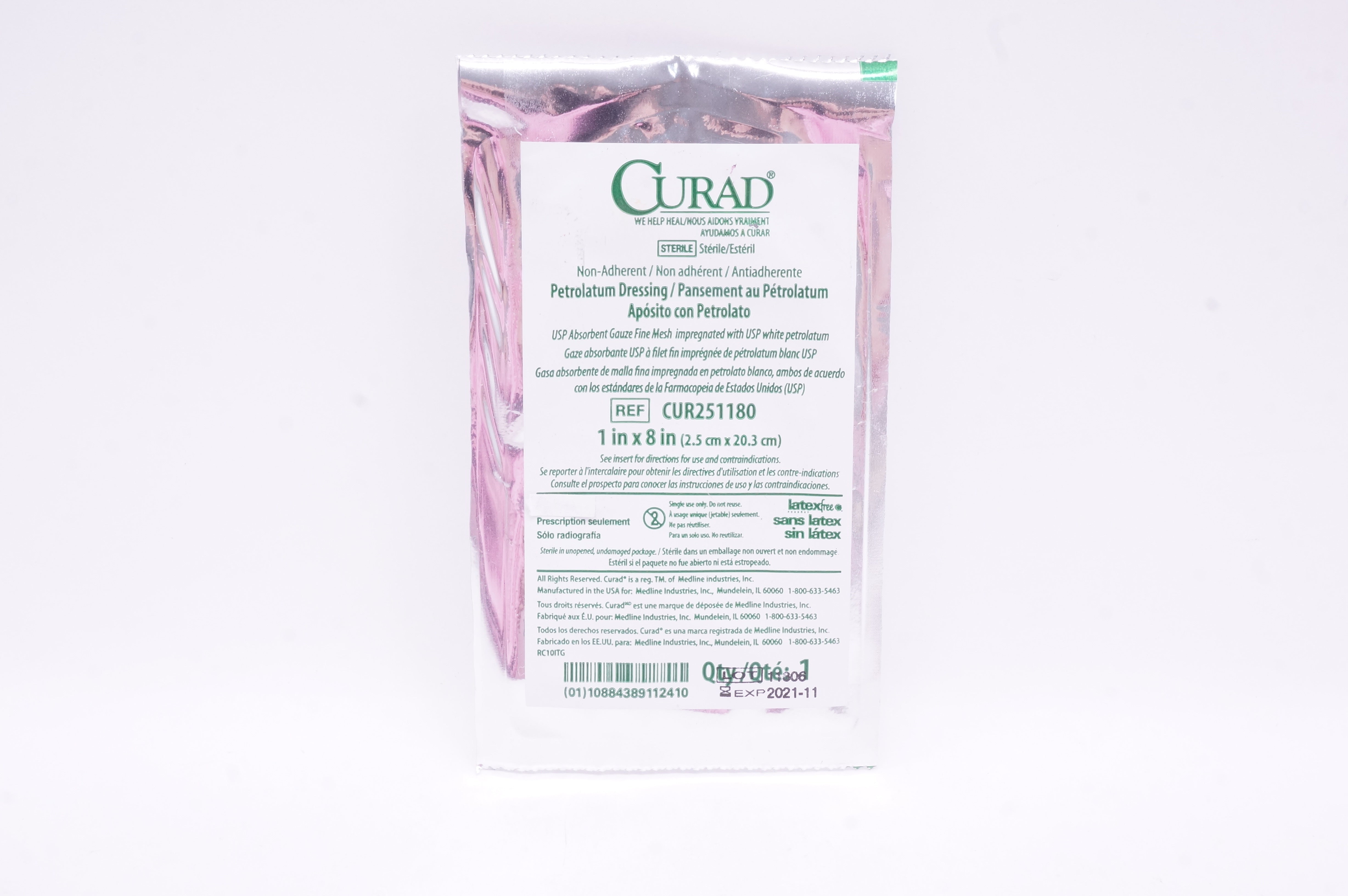 Medline CUR251180 Curad Non-Adherent Petrolatum Dressing 1inch x 8inch (x)