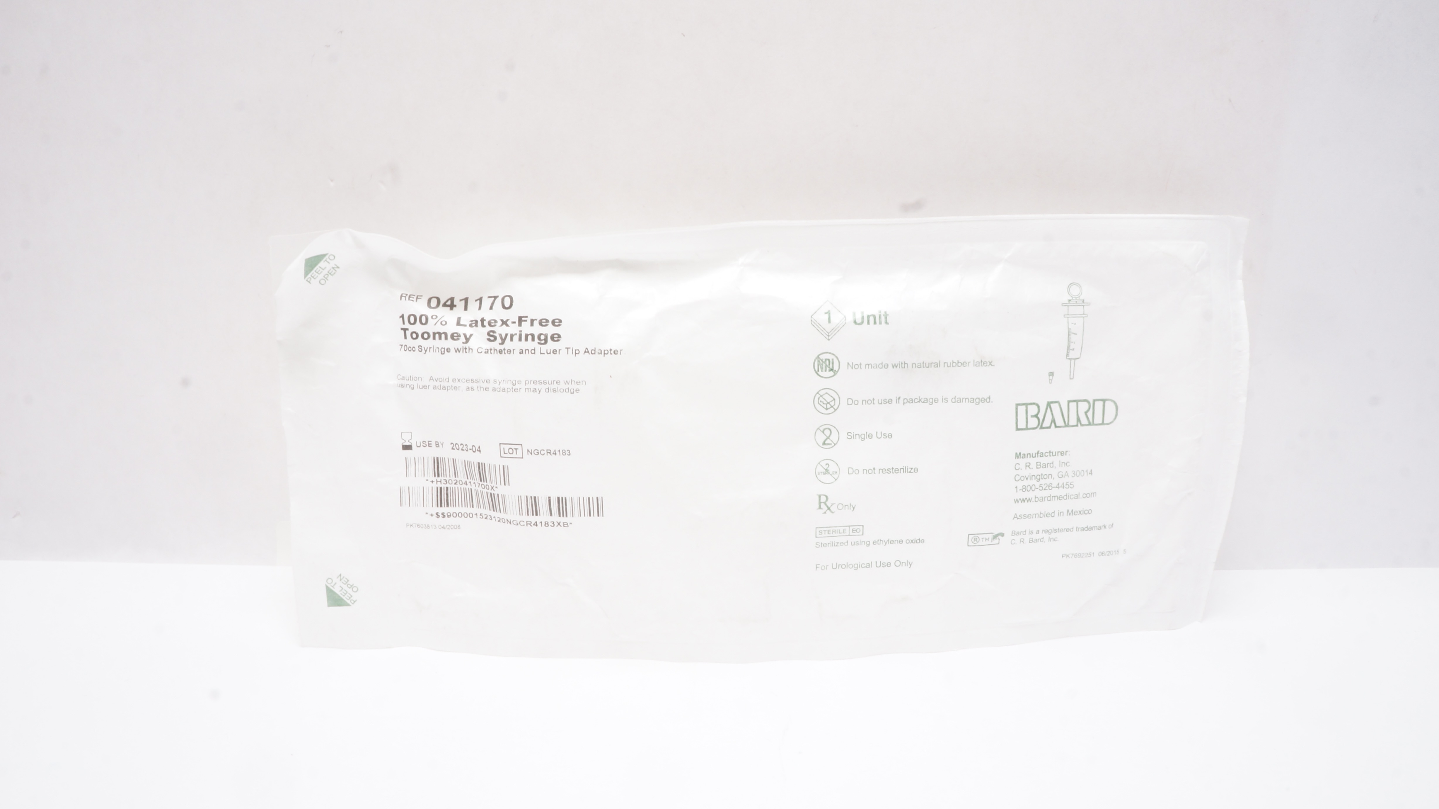 Bard 041170 Toomey Syringe 70cc with Cath. and Luer Tip Adapter (x)