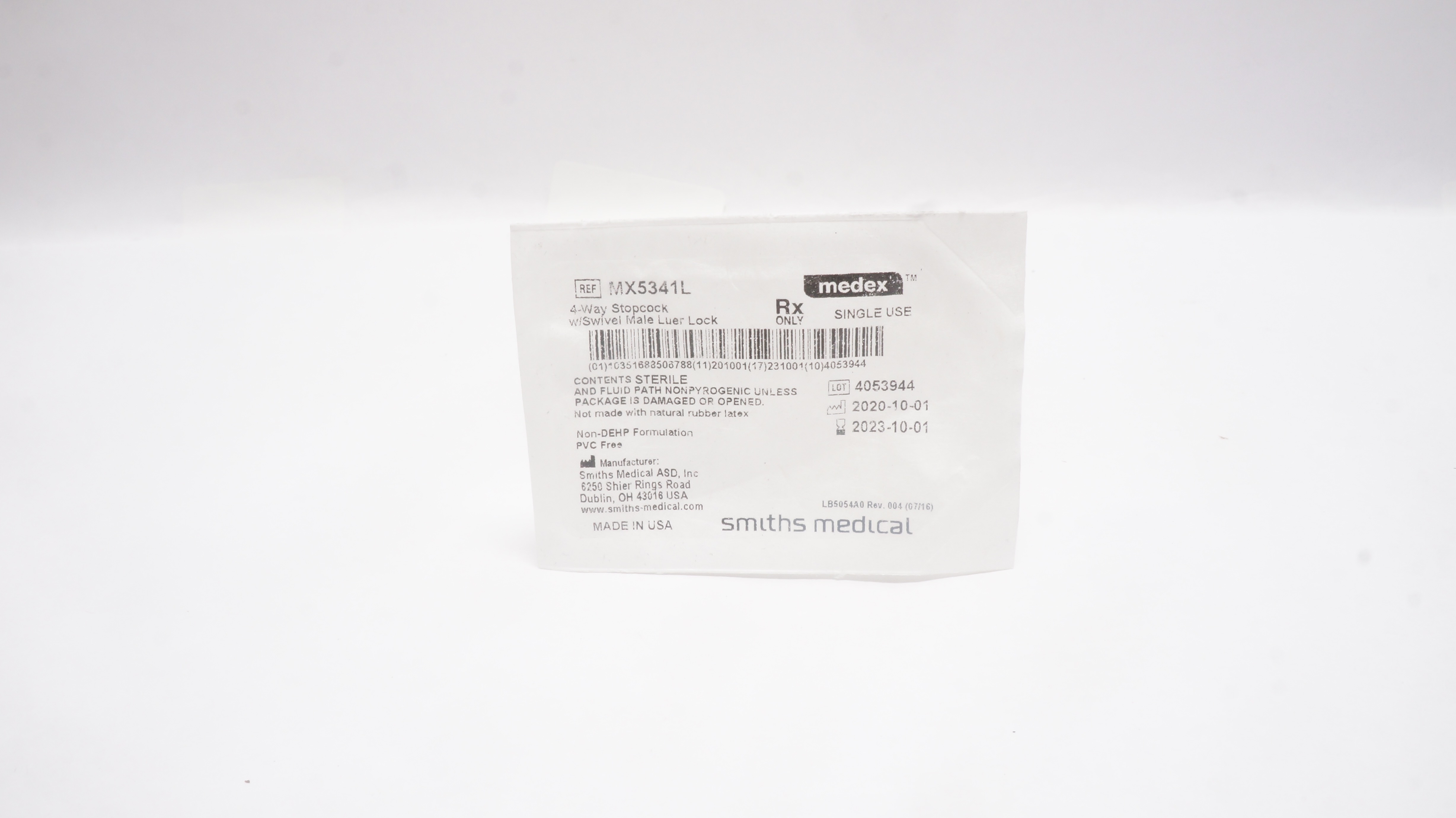 Smiths Medical MX5341L Medex 4-Way Stopcock with Swivel Male Luer Lock (x)