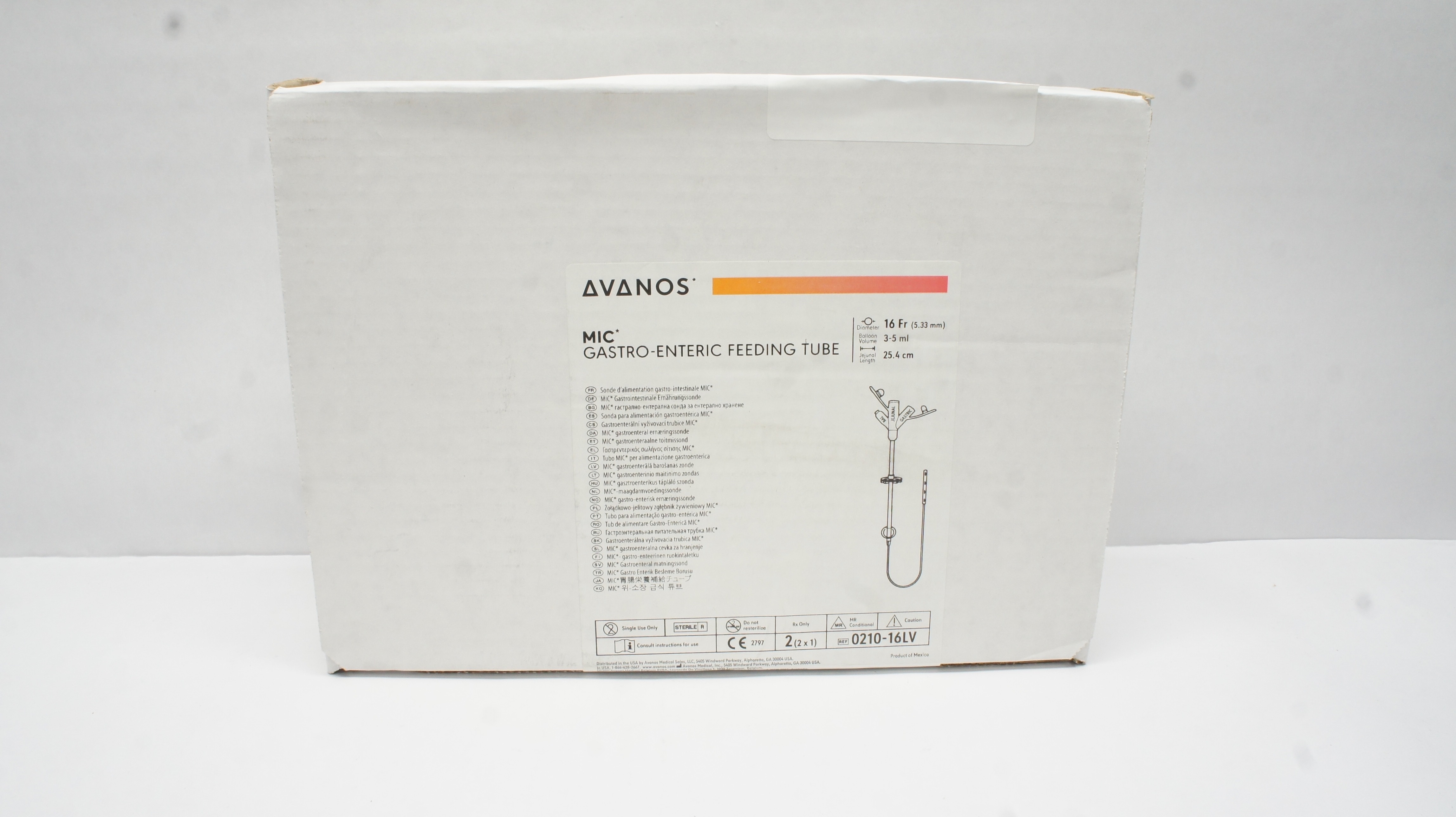 Avanos 0210-16LV MIC Gastro-Enteric Feeding Tube 16Fr 3-5ml x 25.4cm - Box of 2