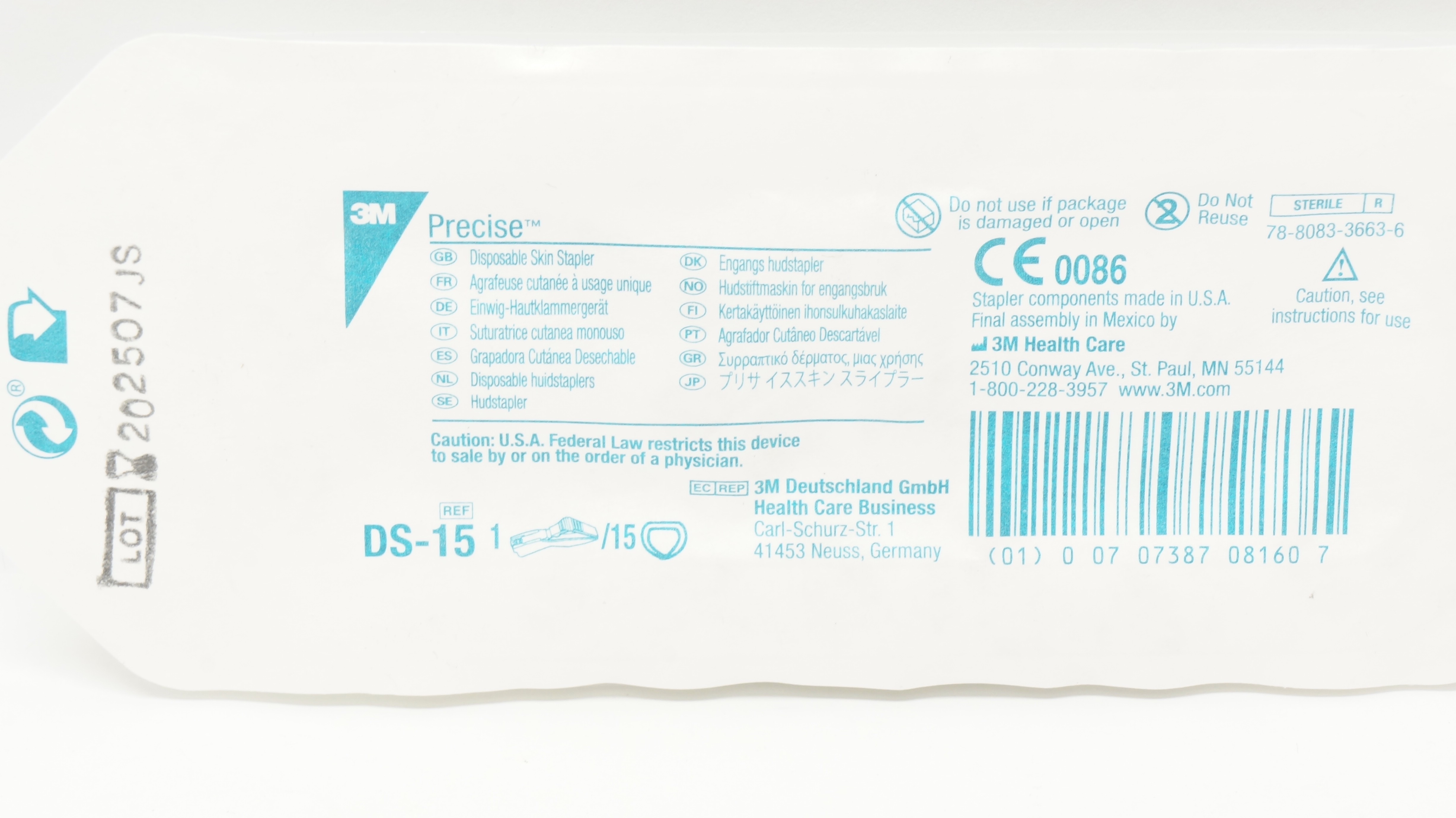 3M DS-15 Precise Disposable Skin Stapler - Pack of 15