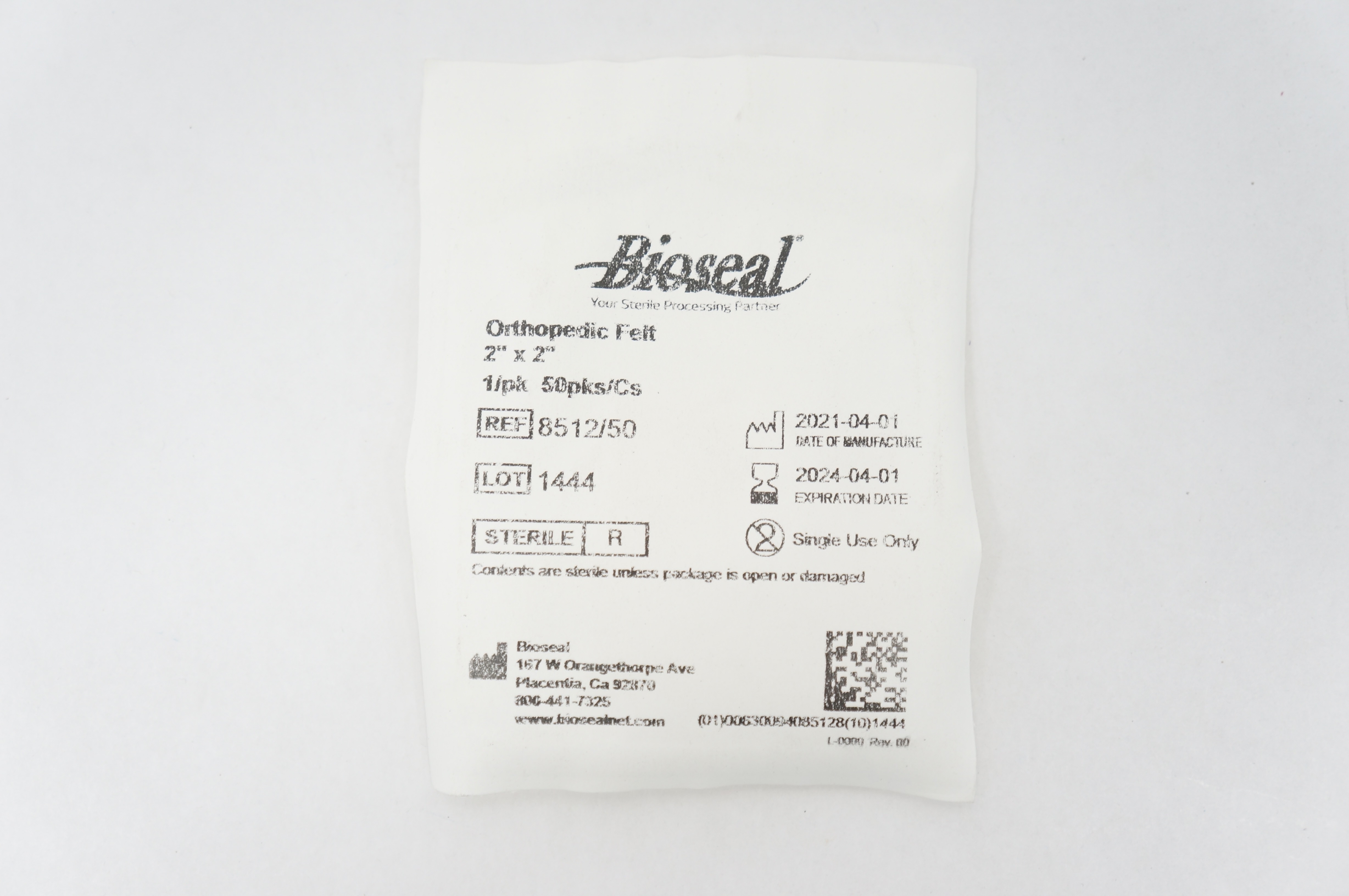 Bioseal 8512/50 Orthopedic Felt 2inch x 2inch