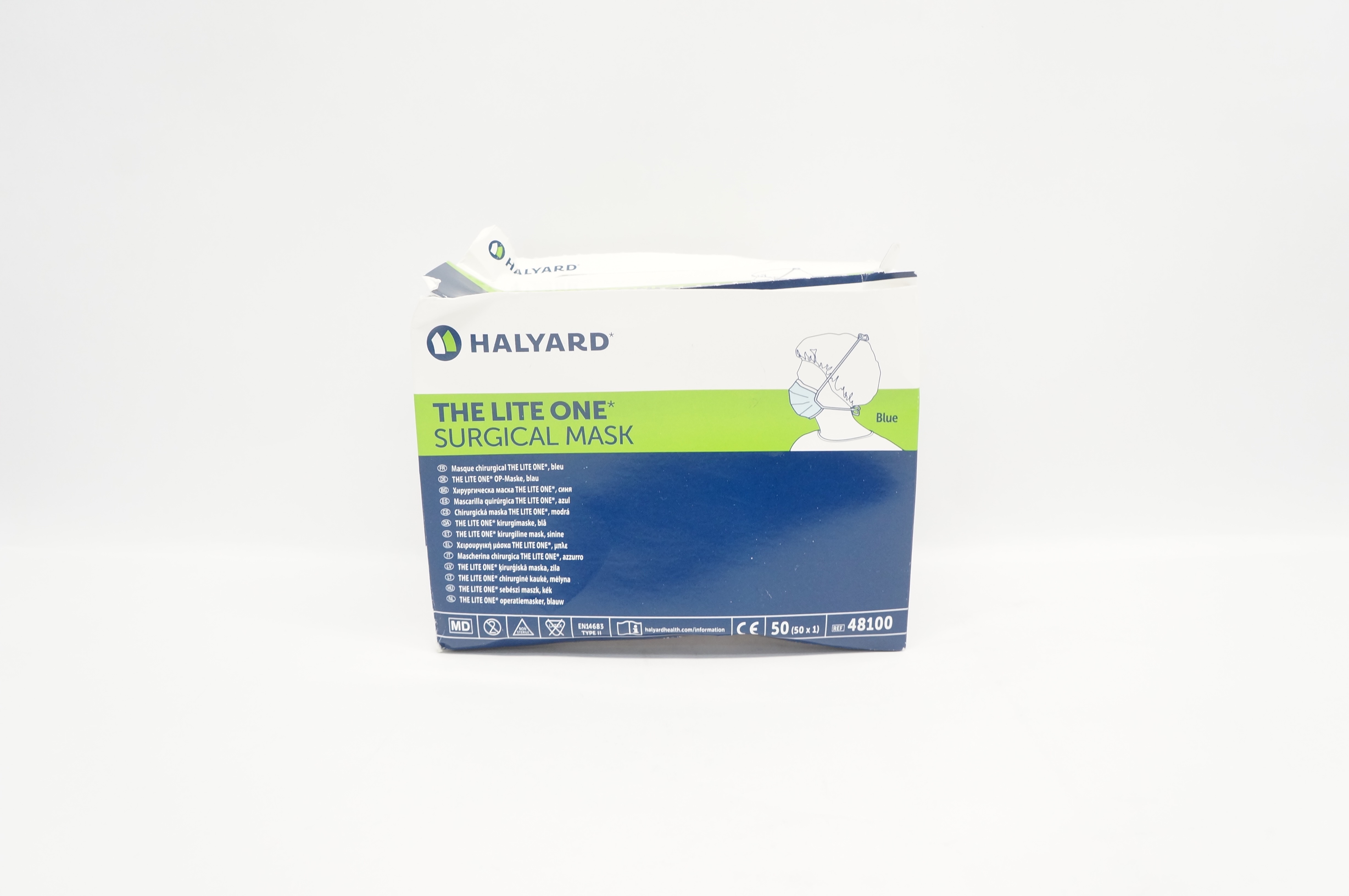 Halyard 48100 The Lite One Surgical Mask, Blue - Box of 50