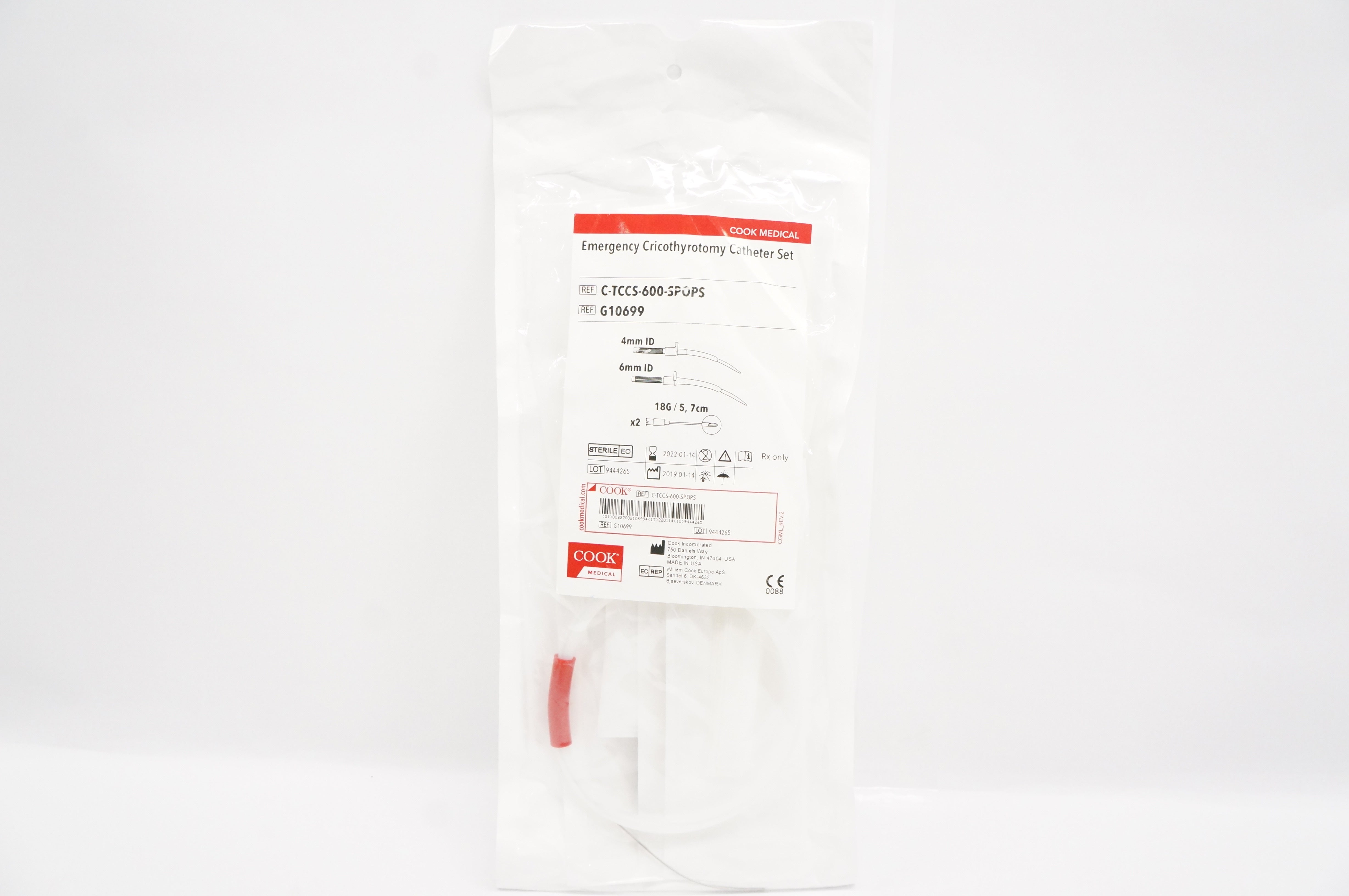 Cook Medical G10699 Emergency Cricothyrotomy Cath. Set 18G/5.7cm(4mm ID,6 mm ID)