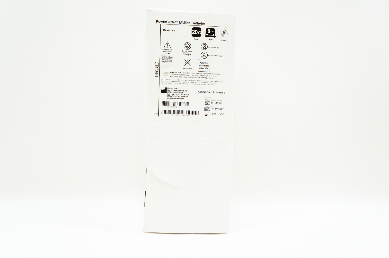 Bard M120080 PowerGlide Midline Cath. 20G x 8cm (x) - Box of 10
