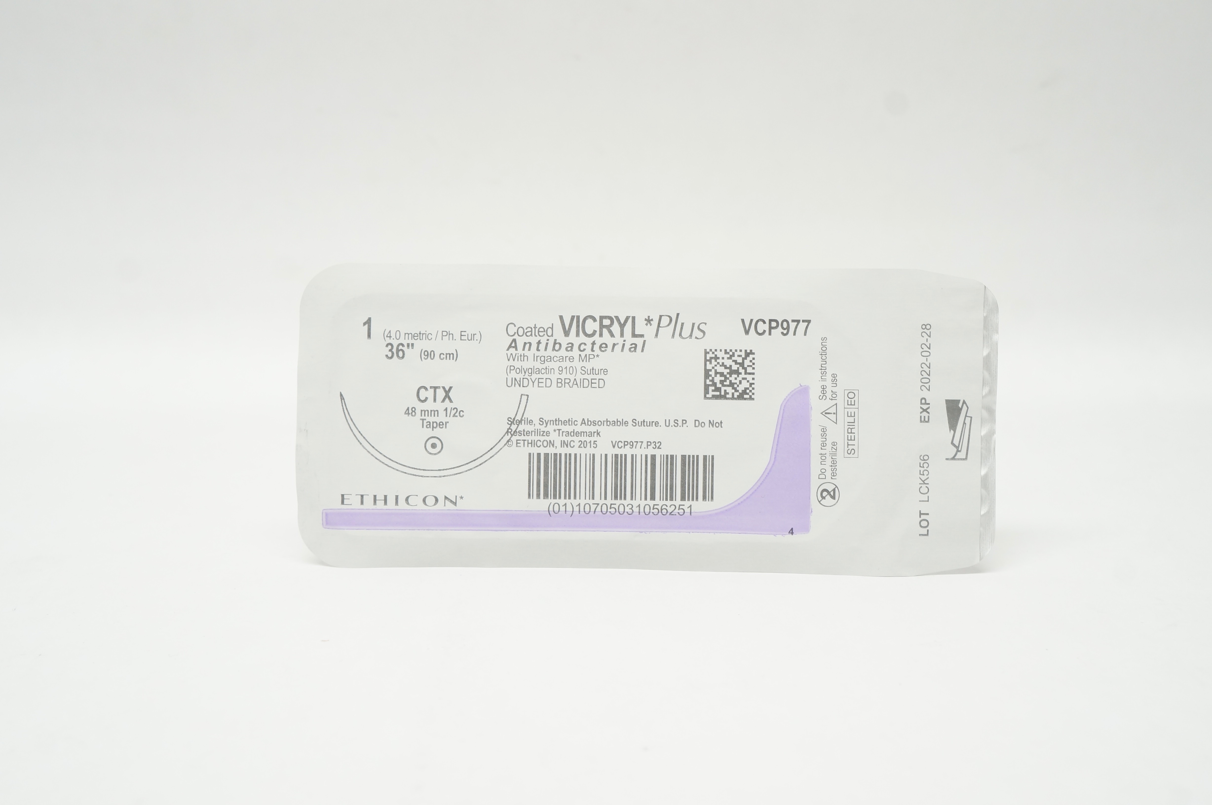 Ethicon VCP977 1 Coated Vicryl Plus Stre CTX 48mm 1/2c Taper 36inch (x)