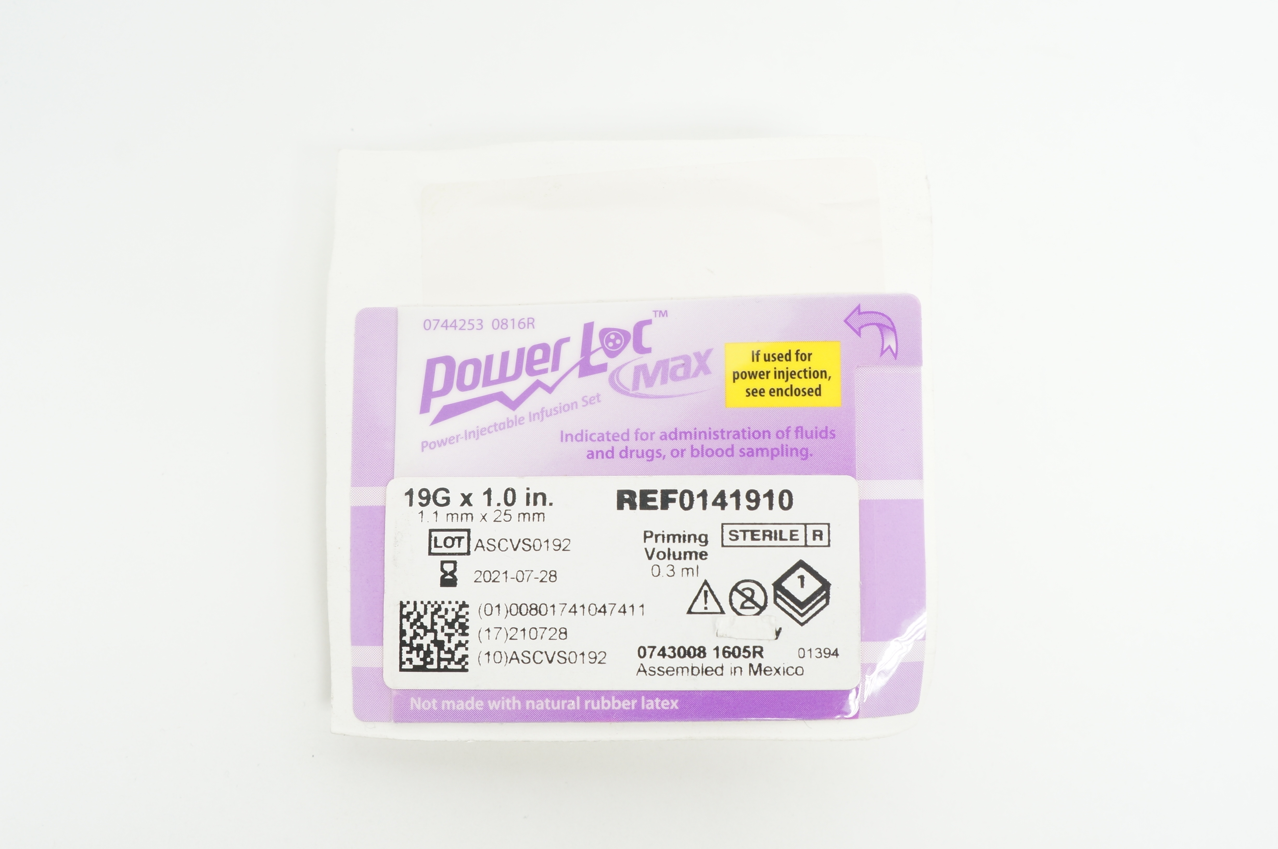 Bard 0141910 Power Loc Max Power Injectable Infusion Set 19G x 1.0in