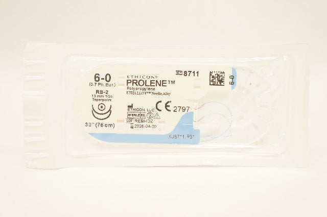 Ethicon 8711 6-0 Prolene Non-Absorbable Stre RB-2 13mm 1/2c Taper 30inch