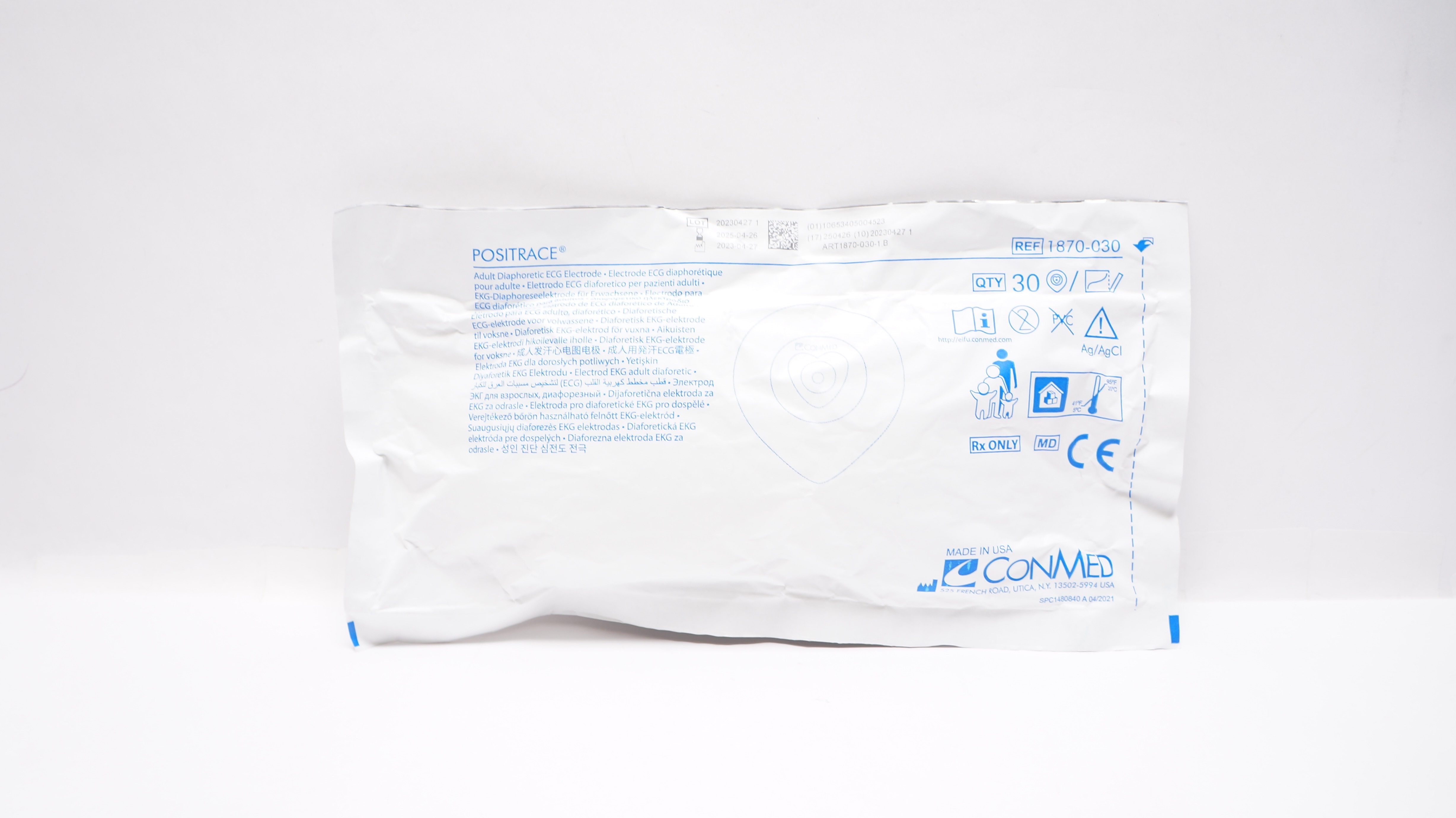 ConMed 1870-030 Positrace Adult Diaphoretic ECG Electrode - Pack of 30