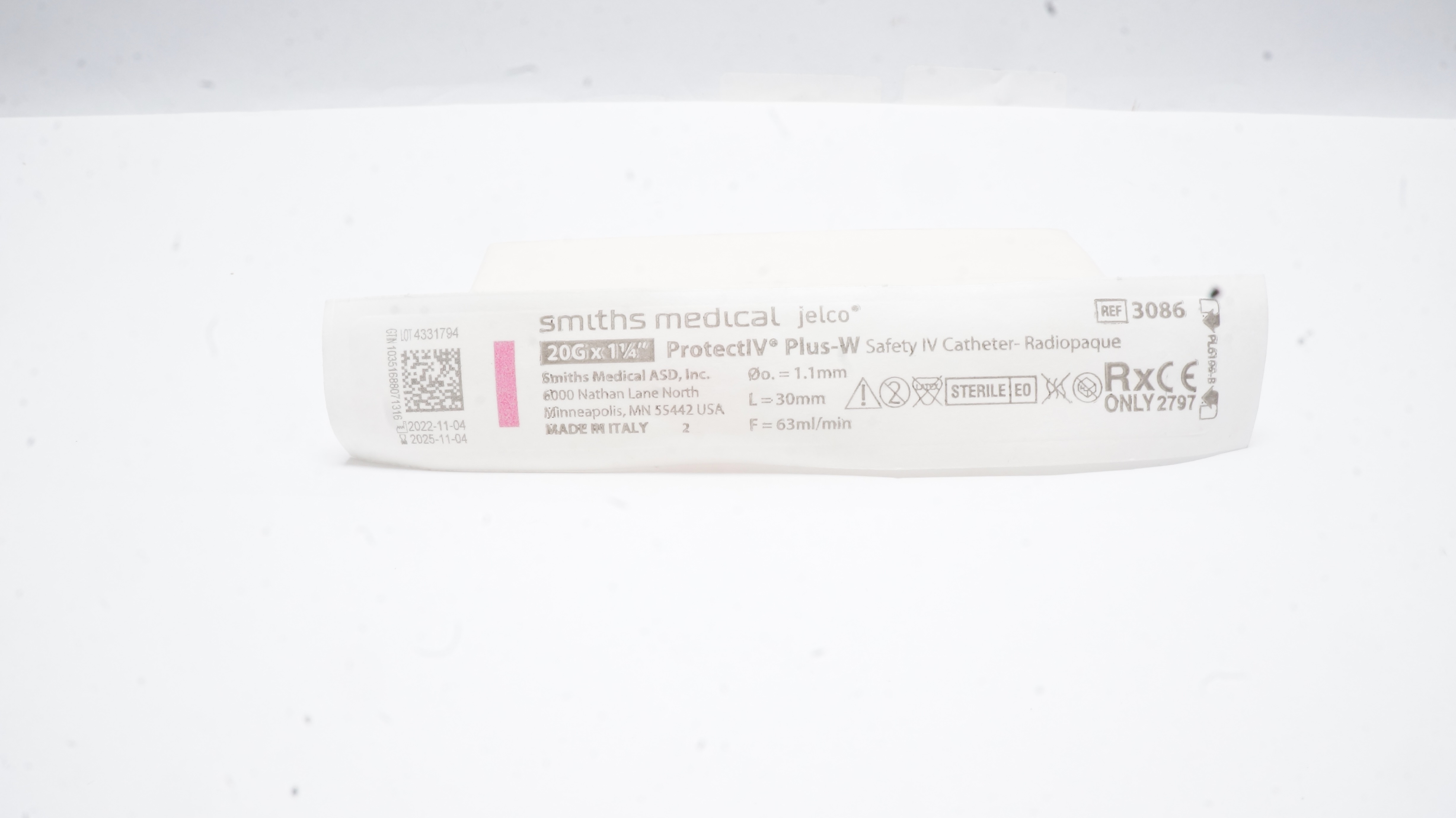 Smiths Medical 3086 Jelco Protect IV Plus-W Safety IV Cath. 22G x 1 1/4inch