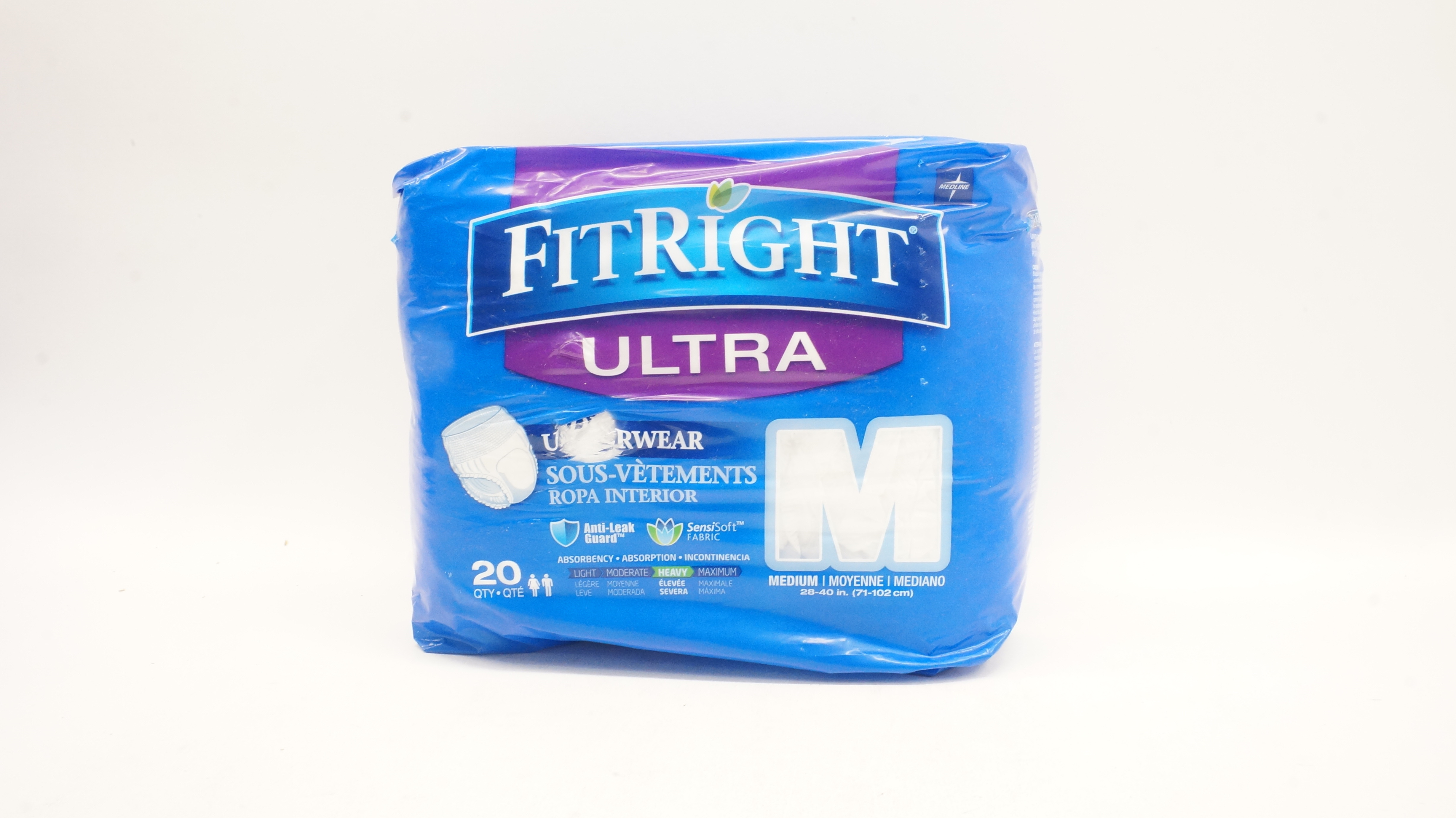 Medline FIT23005A FitRight Ultra Underwear, Medium 28-40 inch - Pack of 20