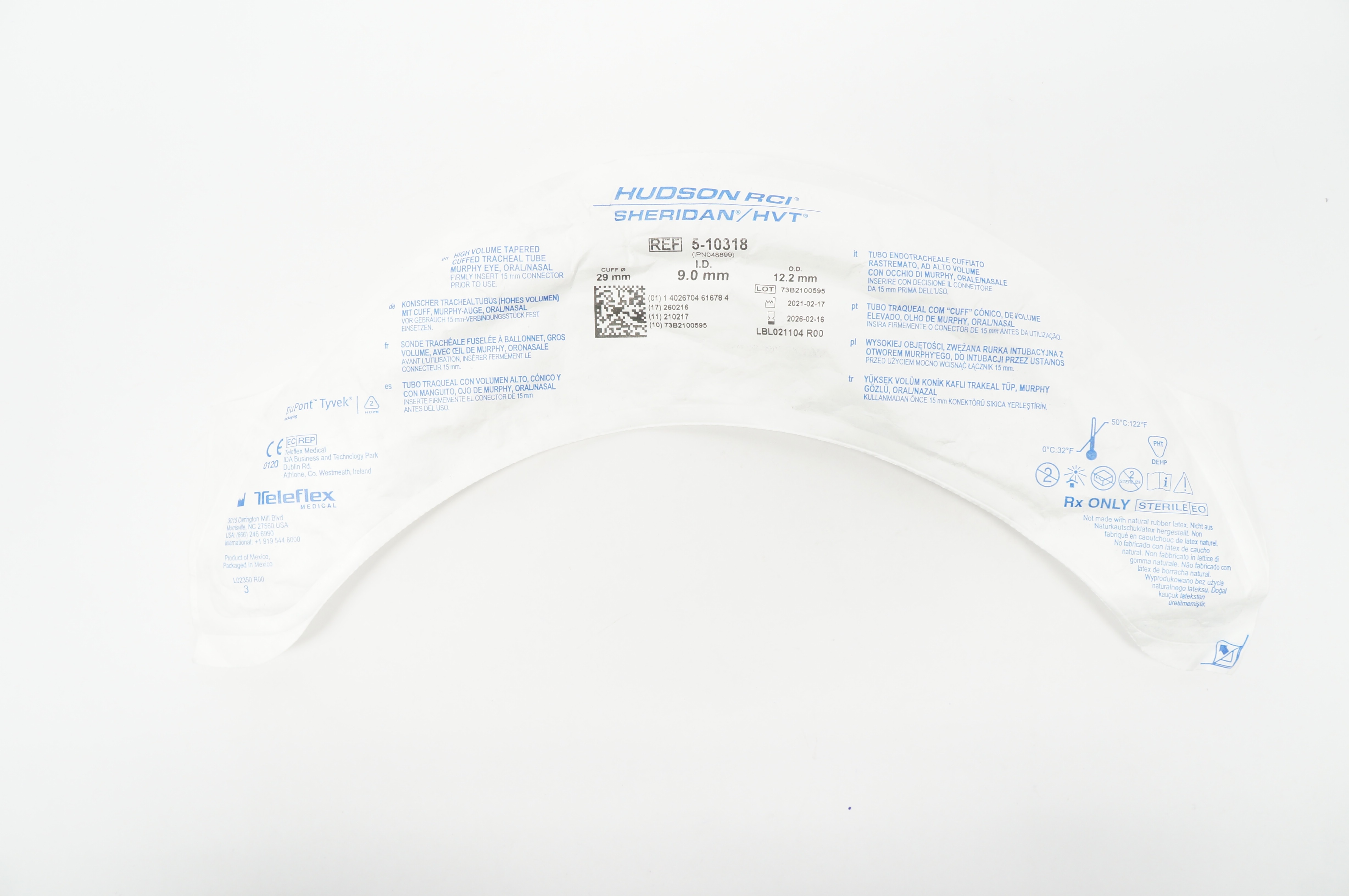 Teleflex 5-10318 Hudson RCI Tracheal Tube 9.0 ID x 12.2 OD x 29mm