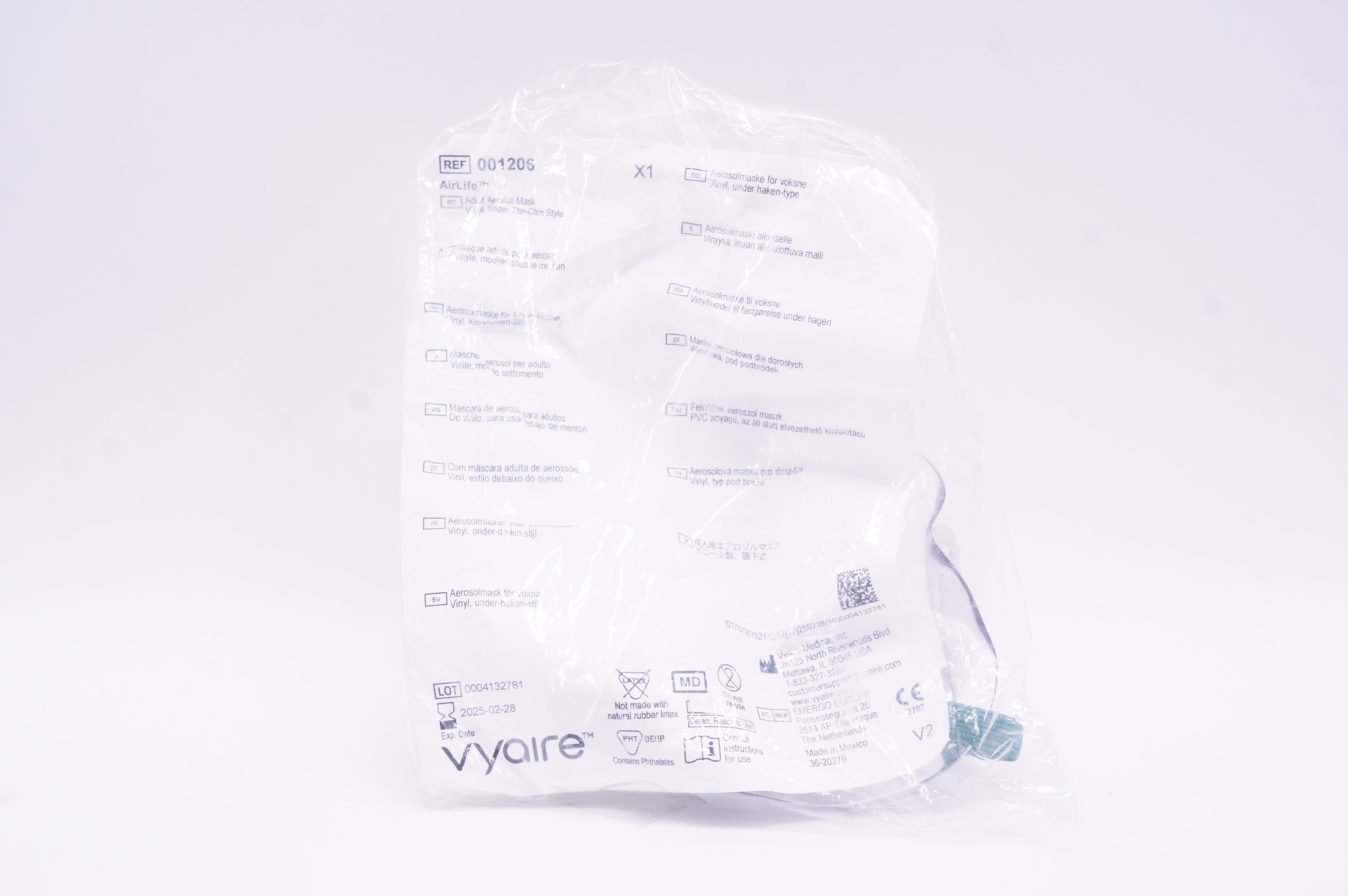 Vyaire 001206 AirLife Adult Aerosol Mask Vinyl Under-The-Chin Style