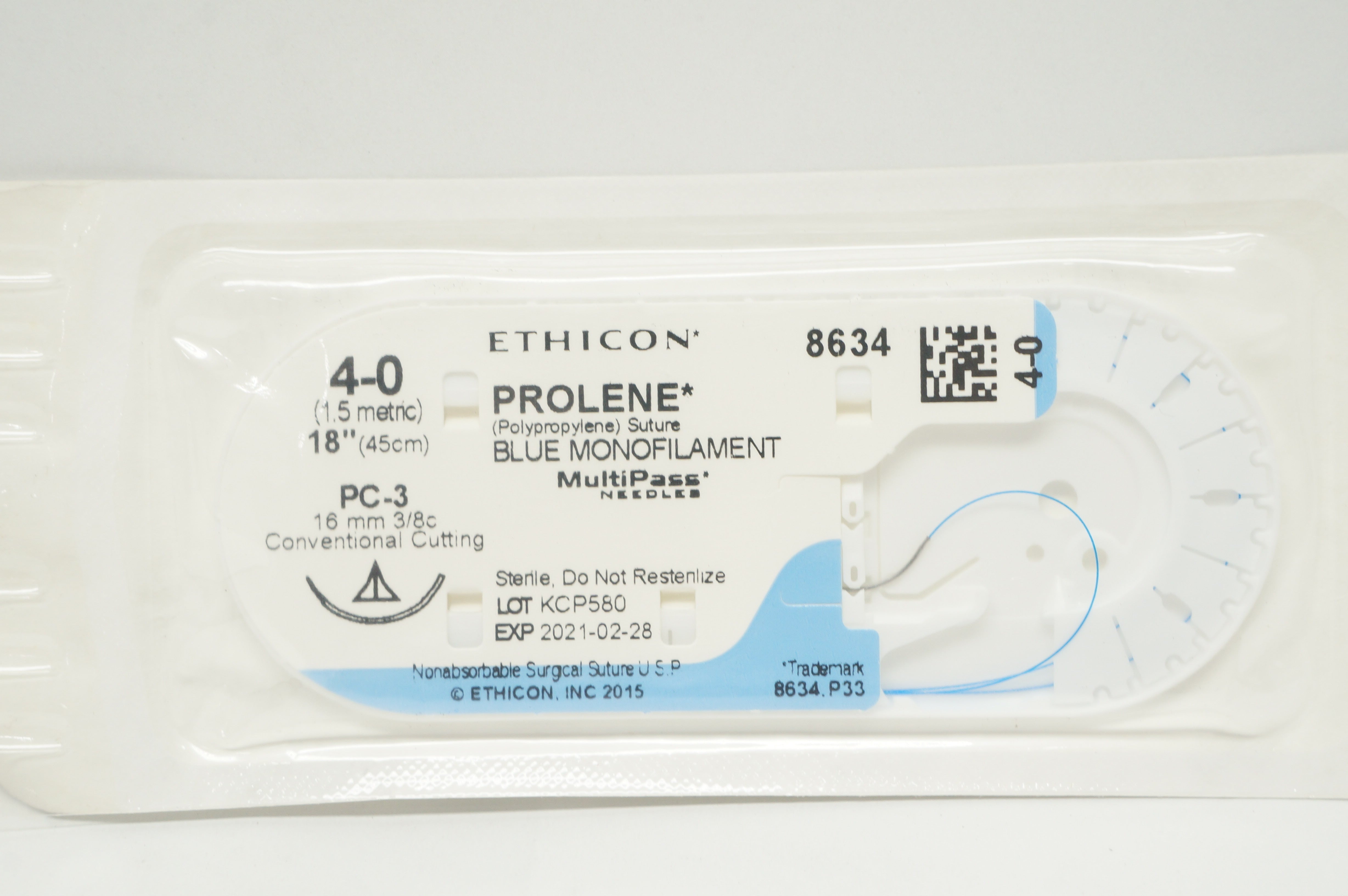 Ethicon 8634 4-0 PROLENE PC-3 16mm 3/8c Conventional Cutting 18inch (x)