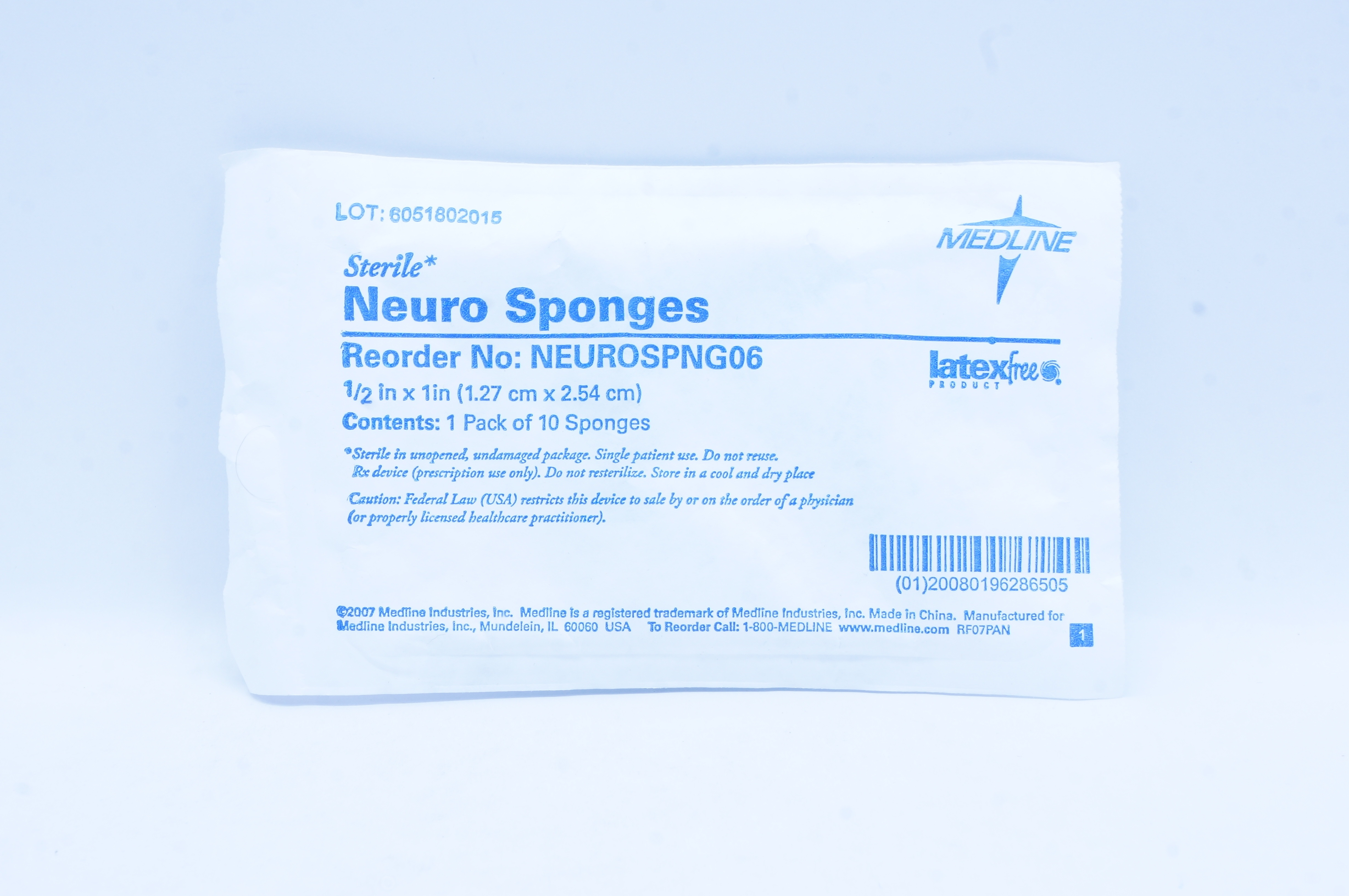 Medline NEUROSPNG06 Neuro Sponges 1/2 inch x 1 inch - Pack of 10