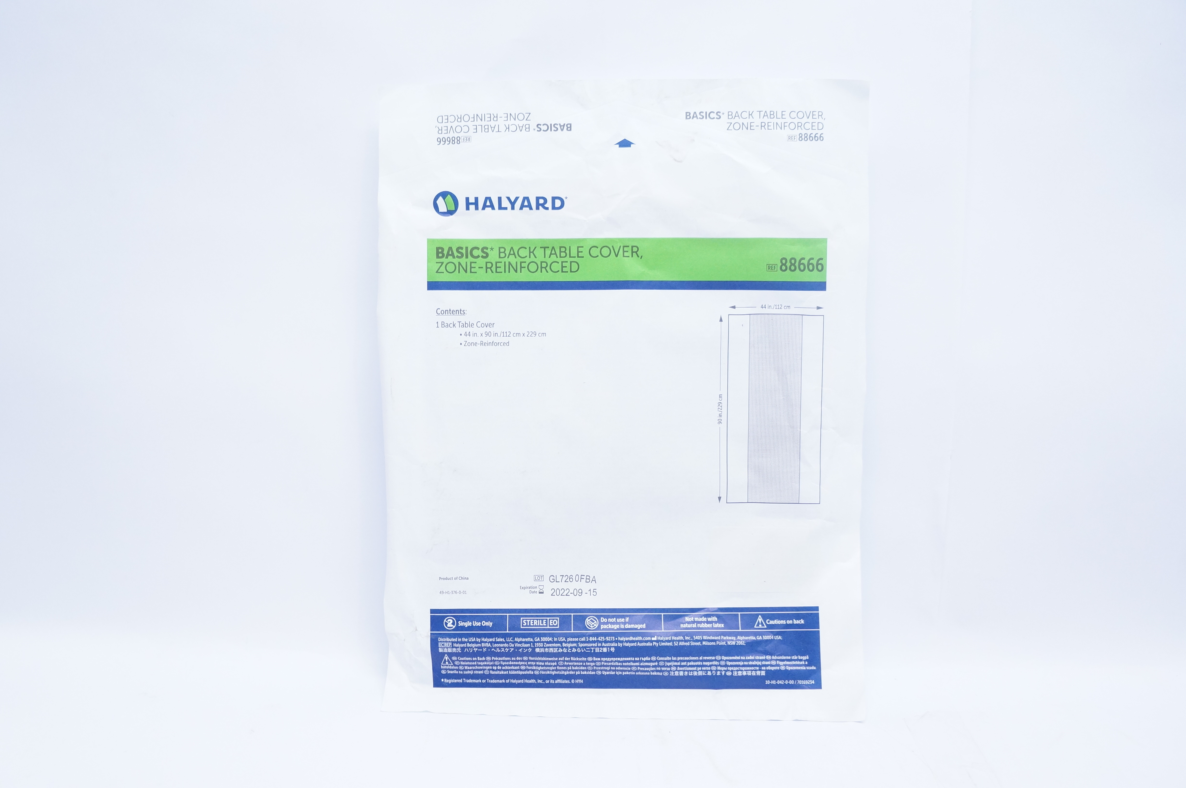 Halyard 88666 Basics Back Table Cover, Zone-Reinforced 44inch x 90inch
