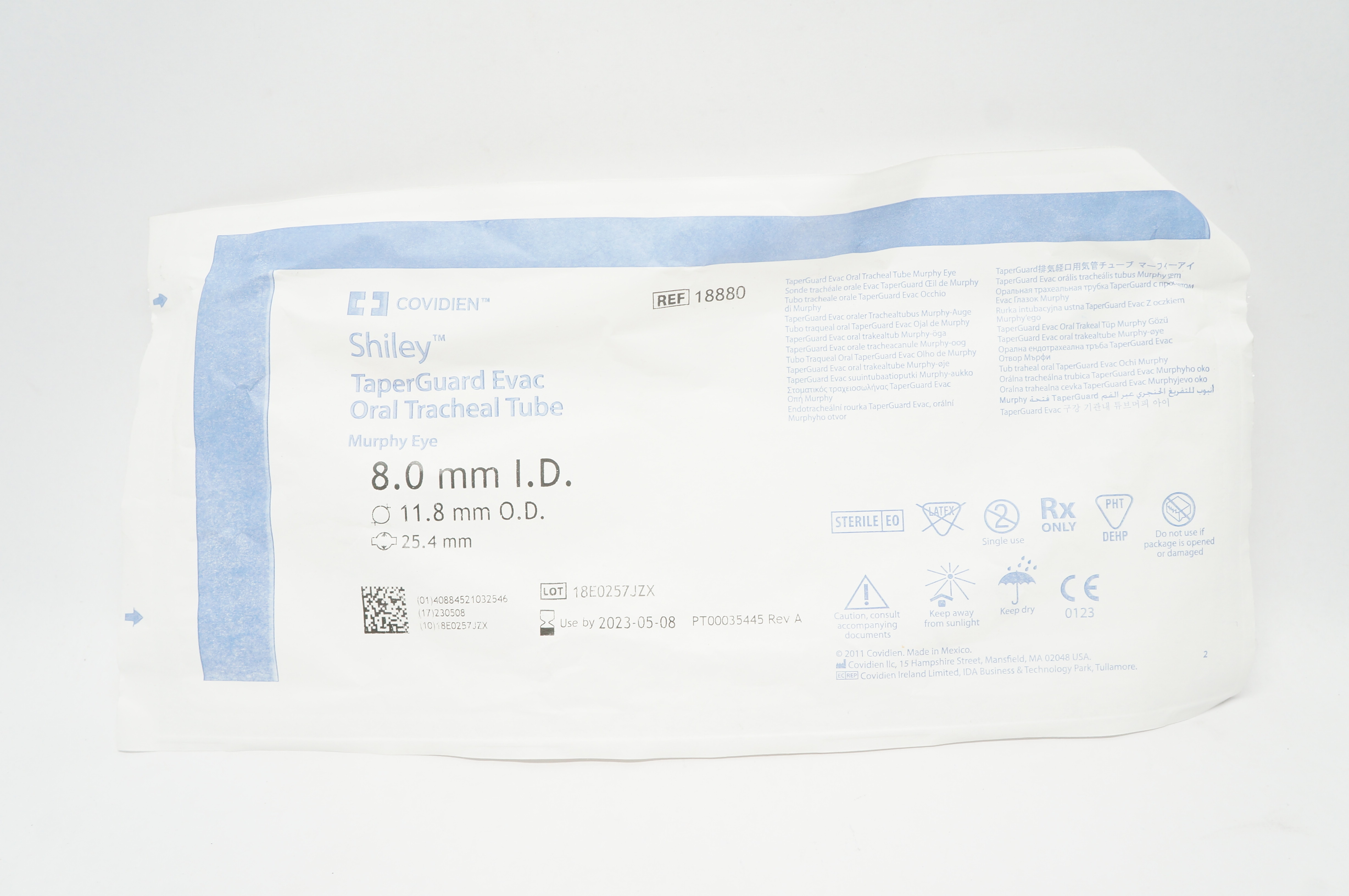 Covidien 18880 Shiley TaperGuard Evac Oral Tracheal Tube 8.0ID x 11.8OD (x)