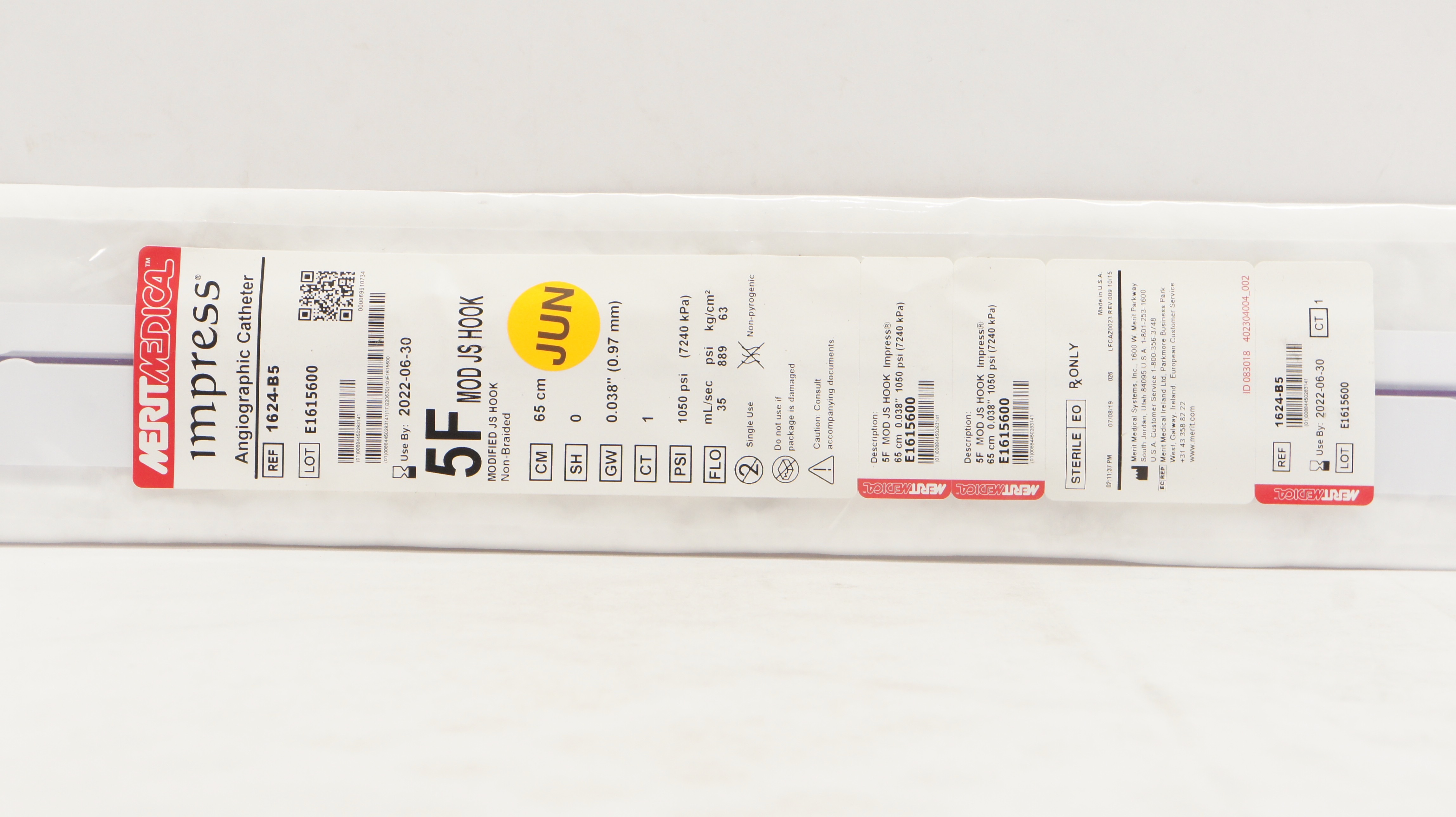 Merit Medical 1624B5 Impress Angiographic Cath. Mod JS Hook 5F (x)