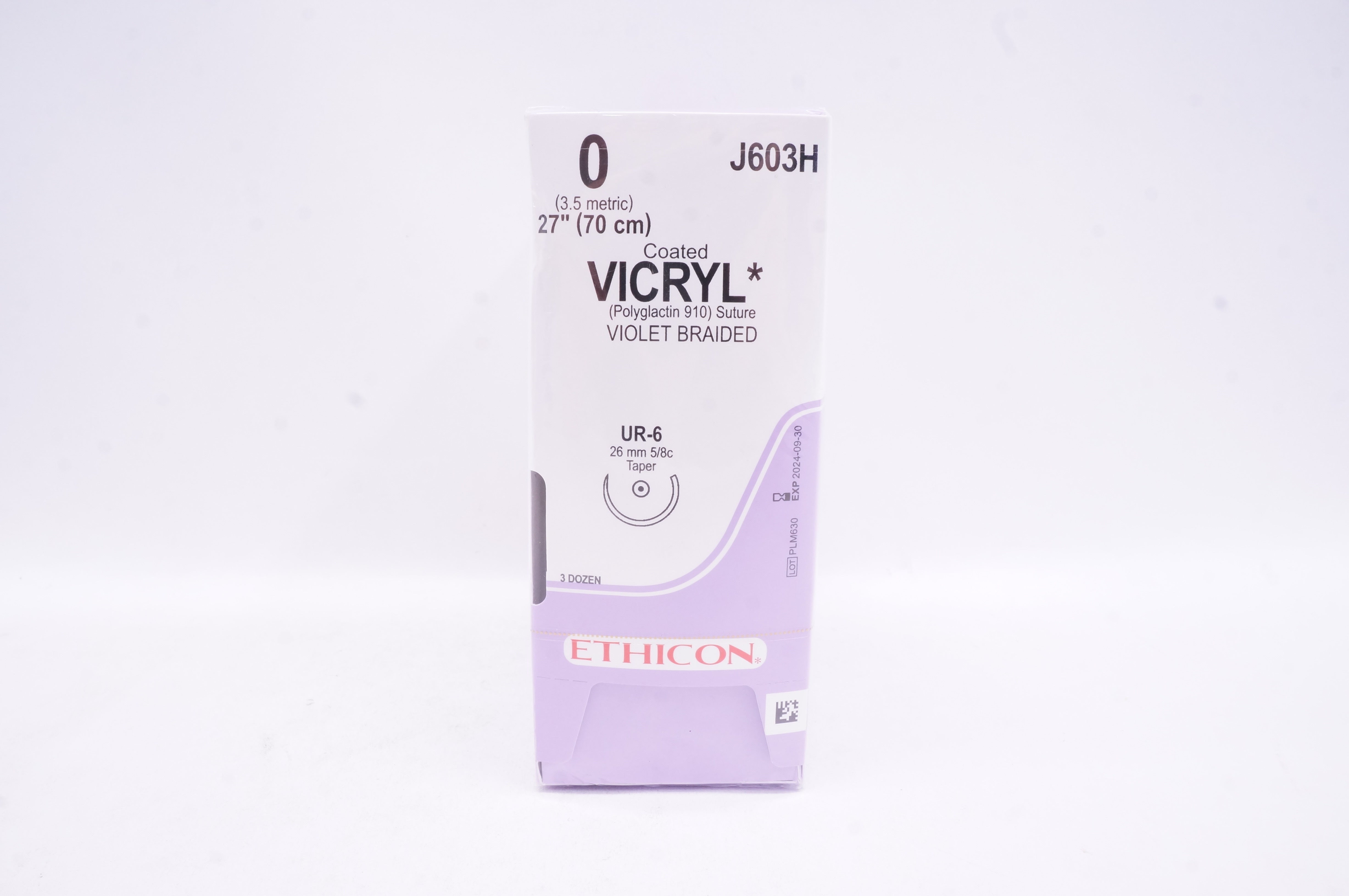 Vic Ryp Ethicon J603H 0 VICRYL UR-6 26mm 5/8c Taper 27inch - Box of 36