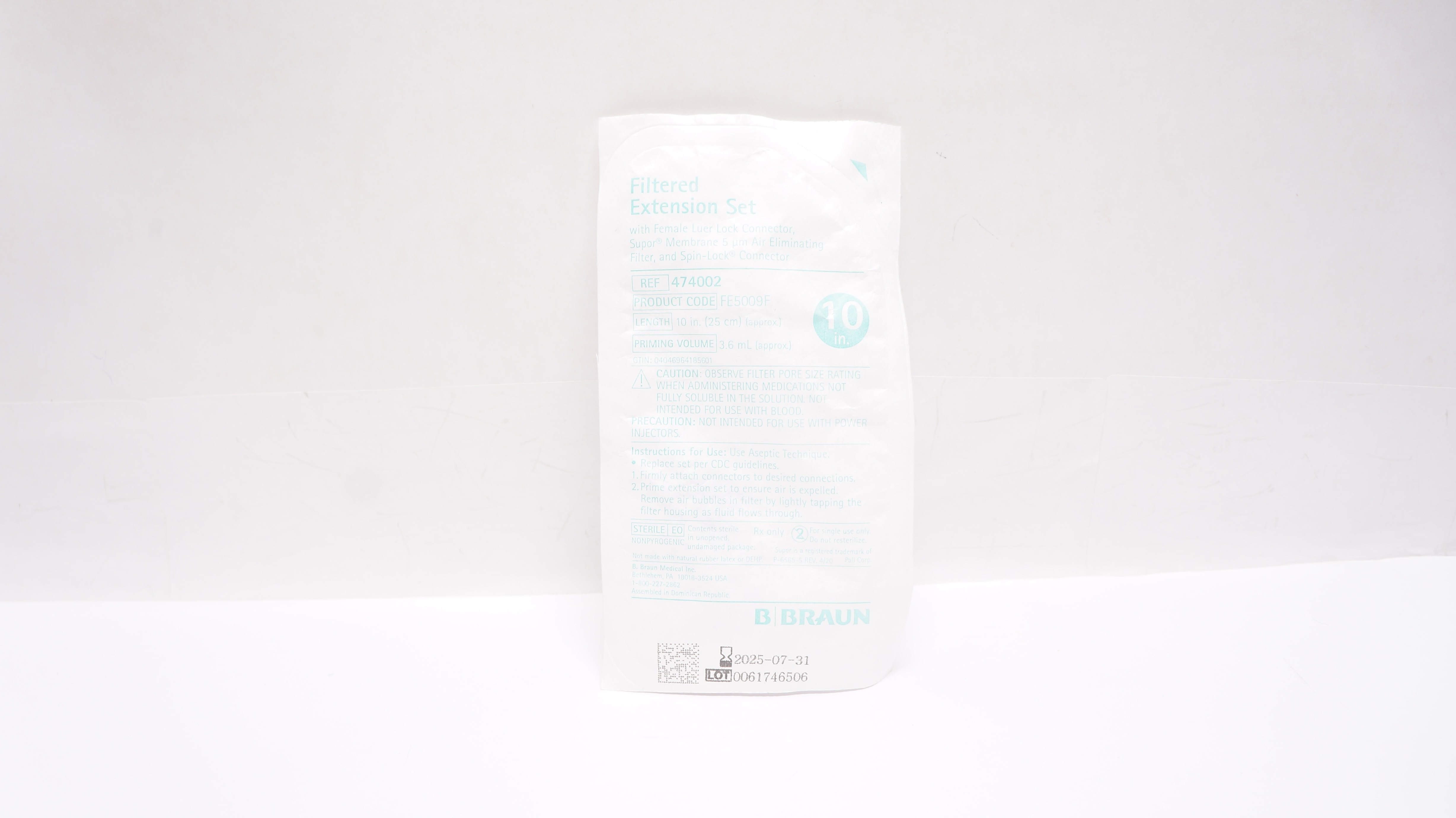 B.Braun 474002 Filtered Extension Set 10inch, 5 Micron