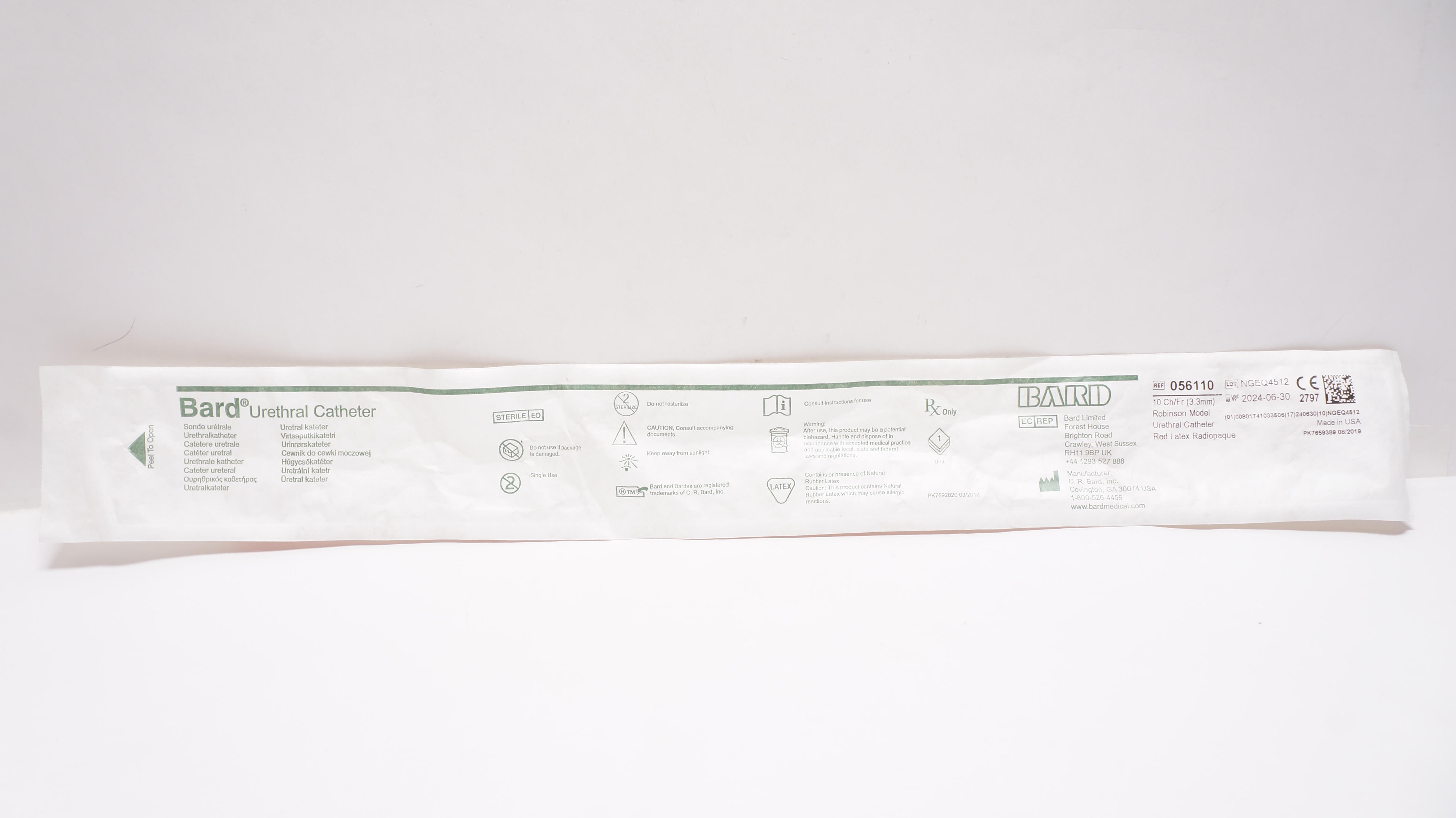 Bard 056110 Bardex 10Ch/Fr Robinson Model Urethral Cath. (x)