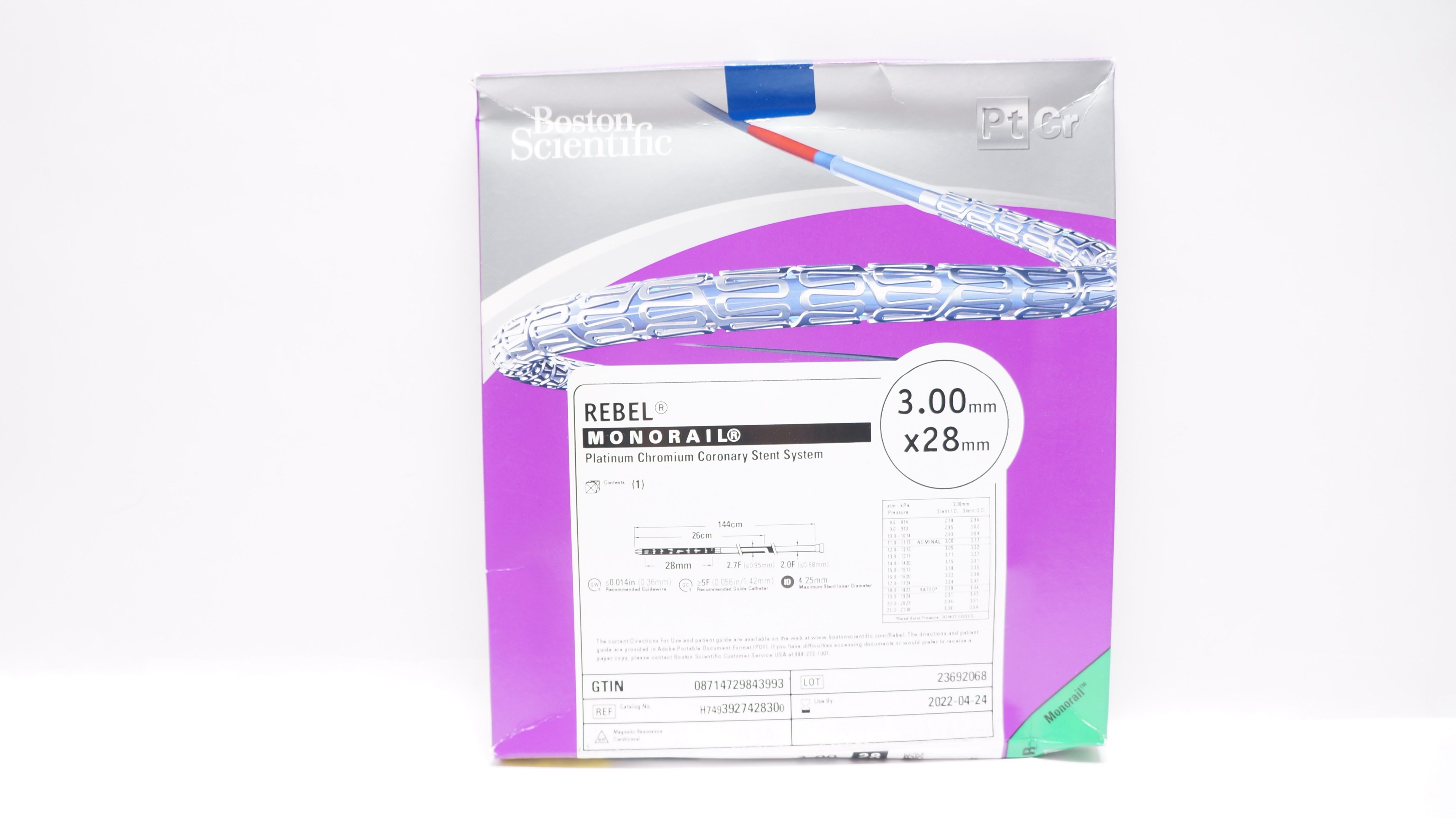 Boston Scientific 392742830 Rebel Monorail Platinum Chromium Coronary 3x28mm (x)