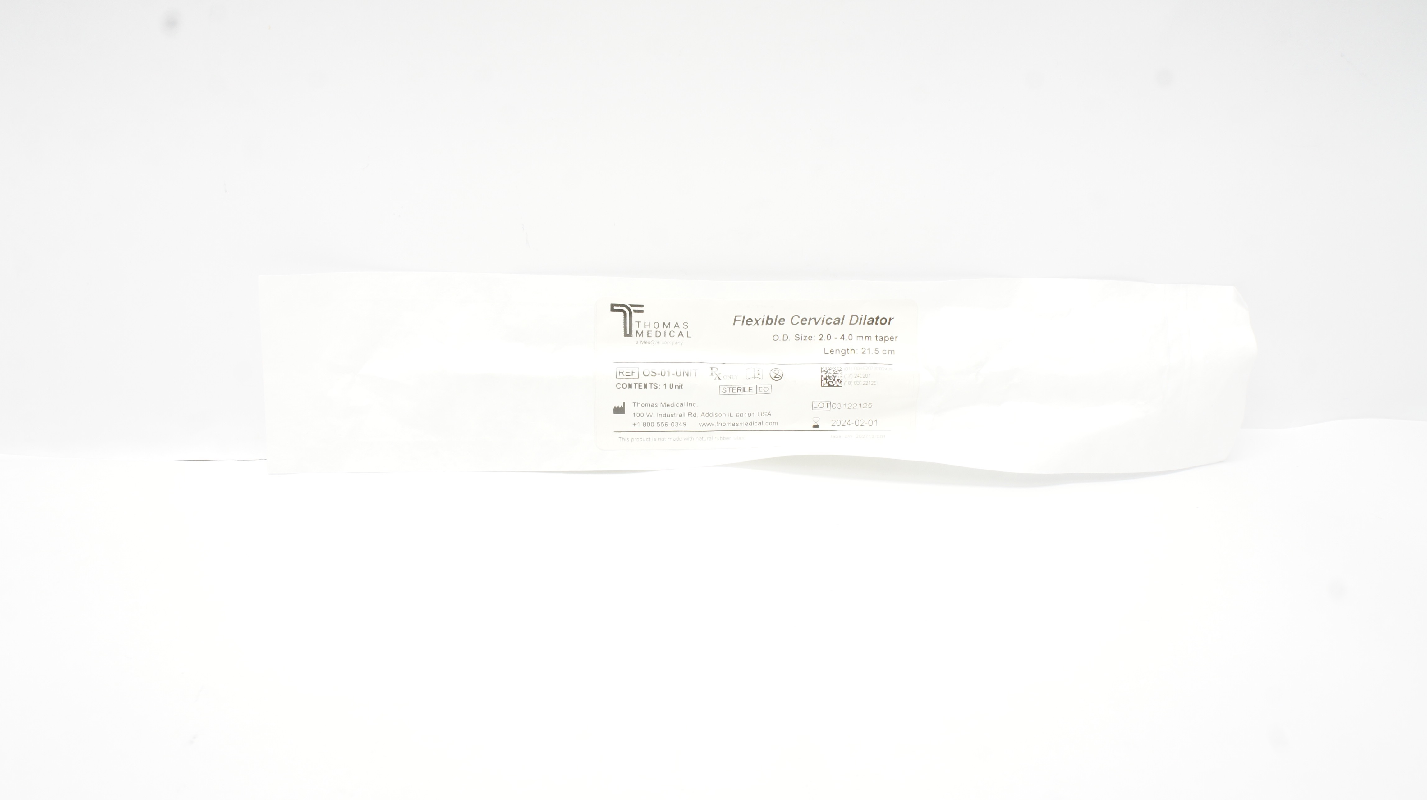 Thomas Medical OS-01-UNIT Flexible Cervical Dilator 2.0- 4.0mm Taper, 21.5cm (x)