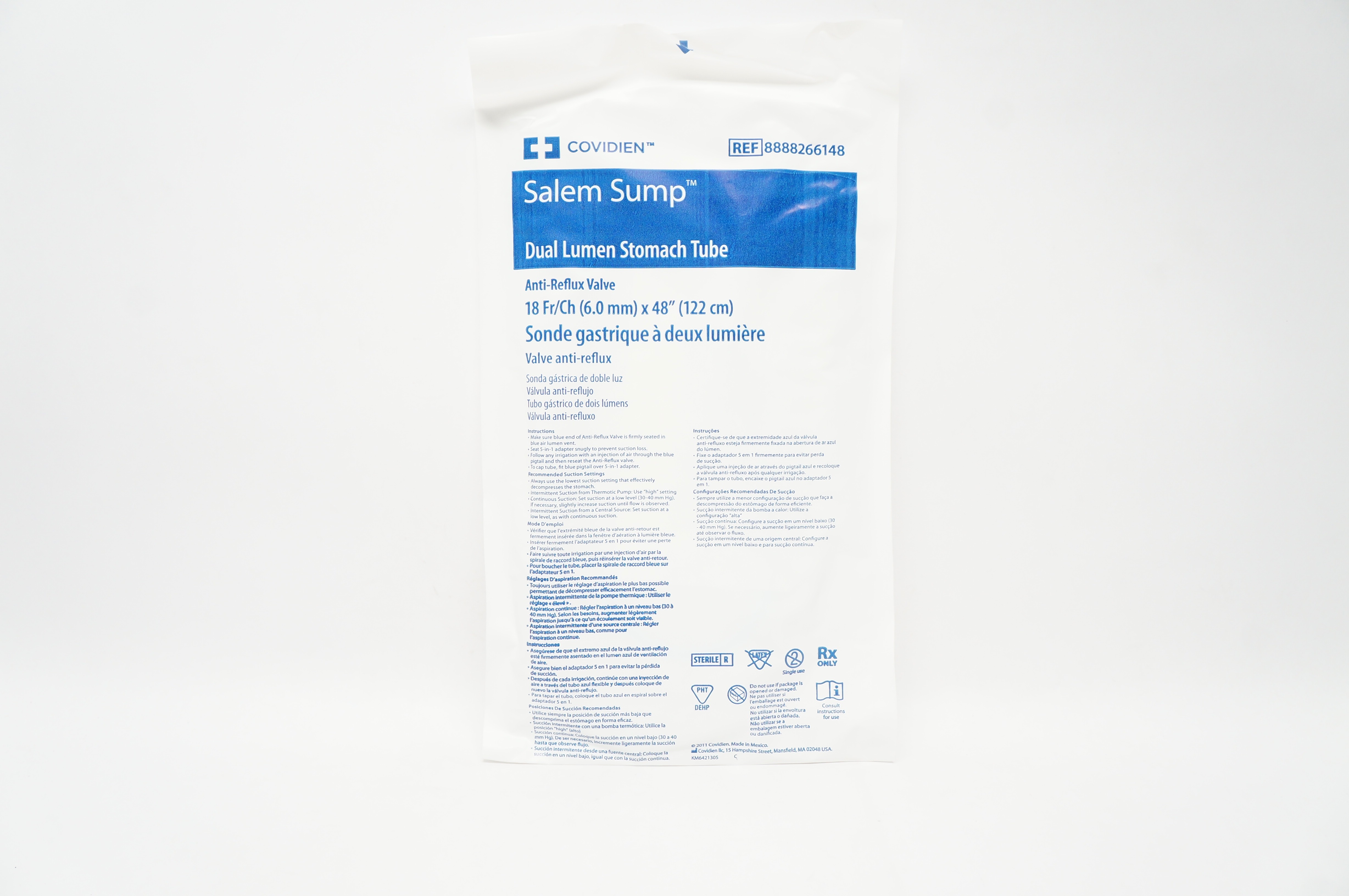 Covidien 8888266148 Salem Sump Dual Lumen Stomach Tube 18Fr/Ch x 48inch