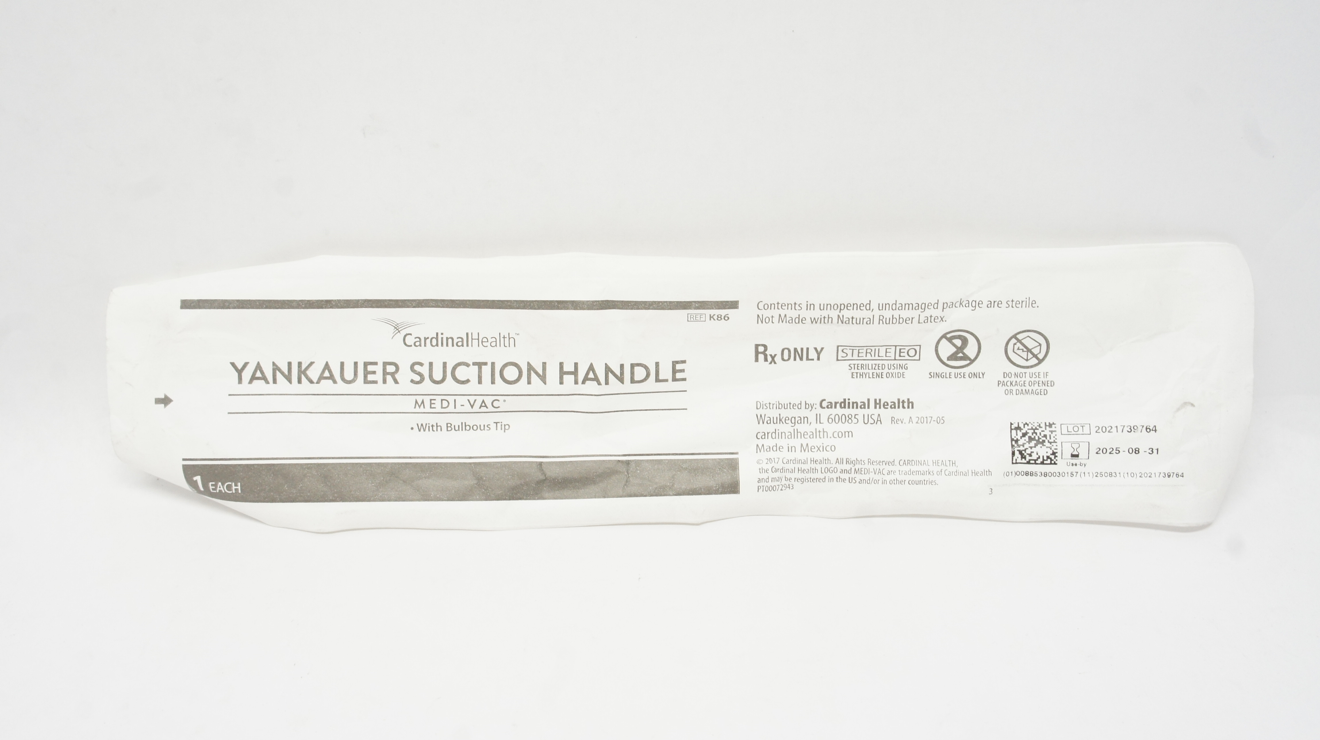 Cardinal Health K86 Medi-Vac Yankauer Suction Handle w/Bulbous Tip