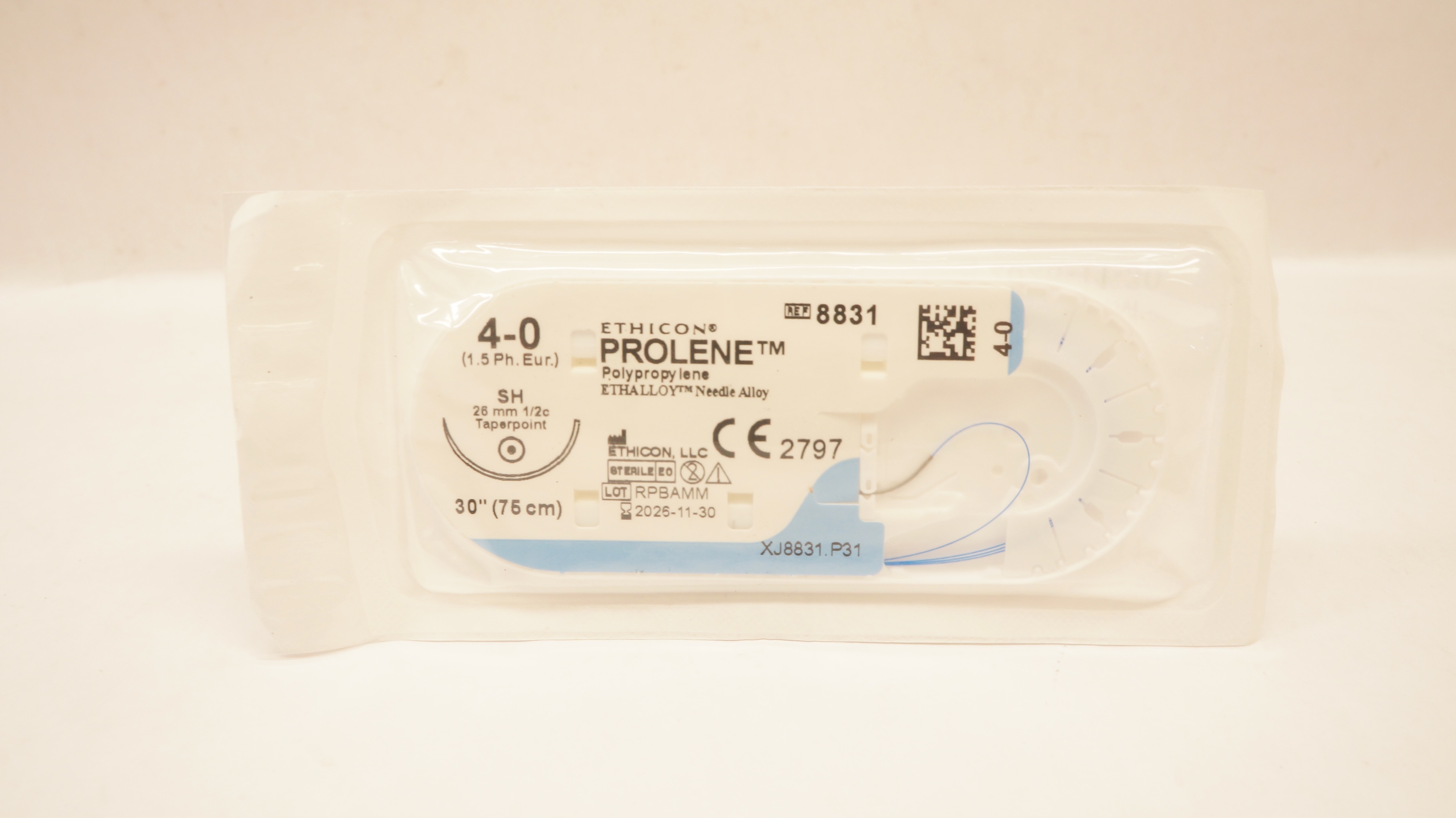 Ethicon 8831 4-0 Prolene Polypropylene Stre SH 26mm 1/2c Taperpoint, 30 inch
