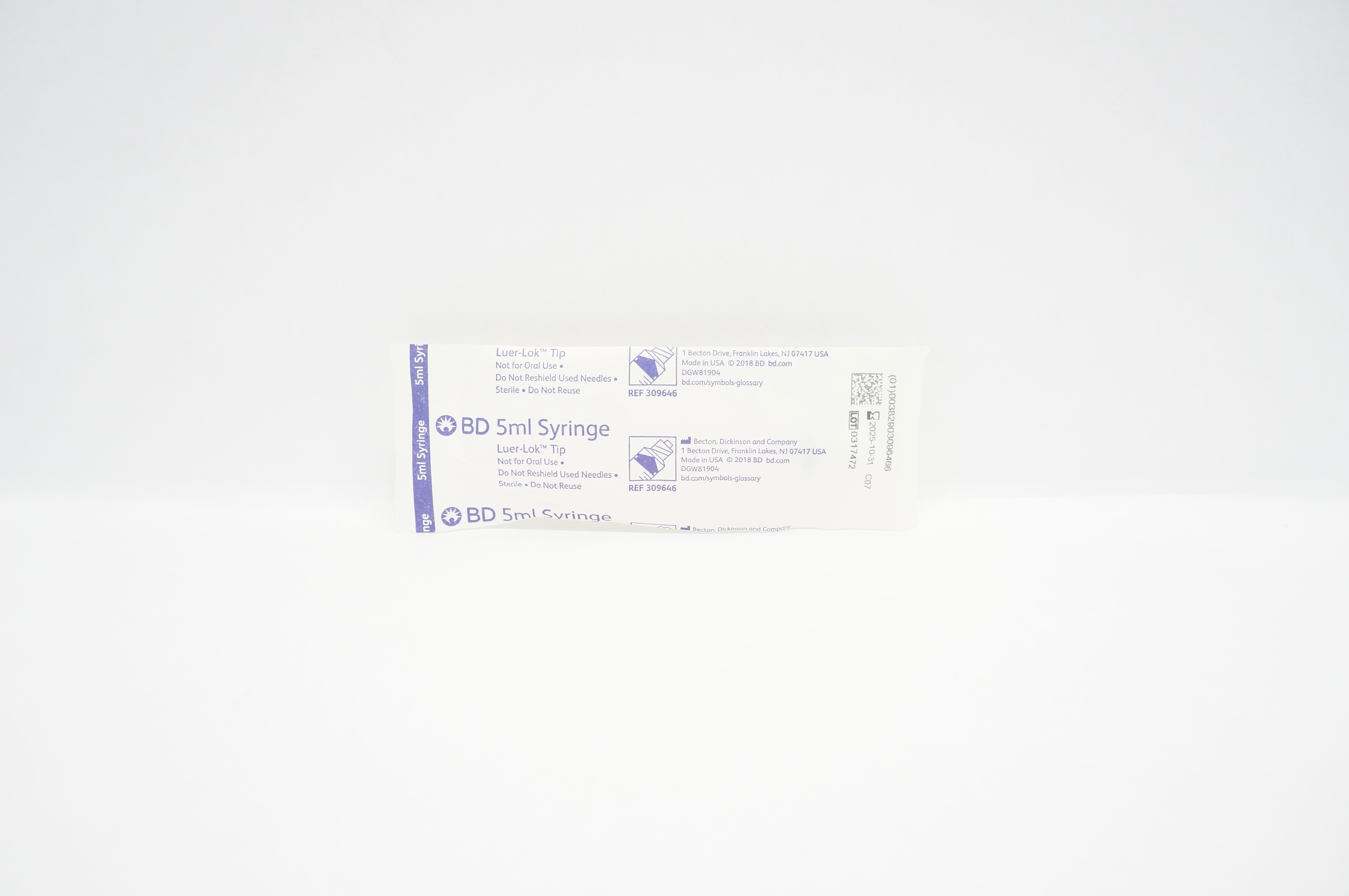 BD 309646 Syringe Luer Lok Tip 5 ml