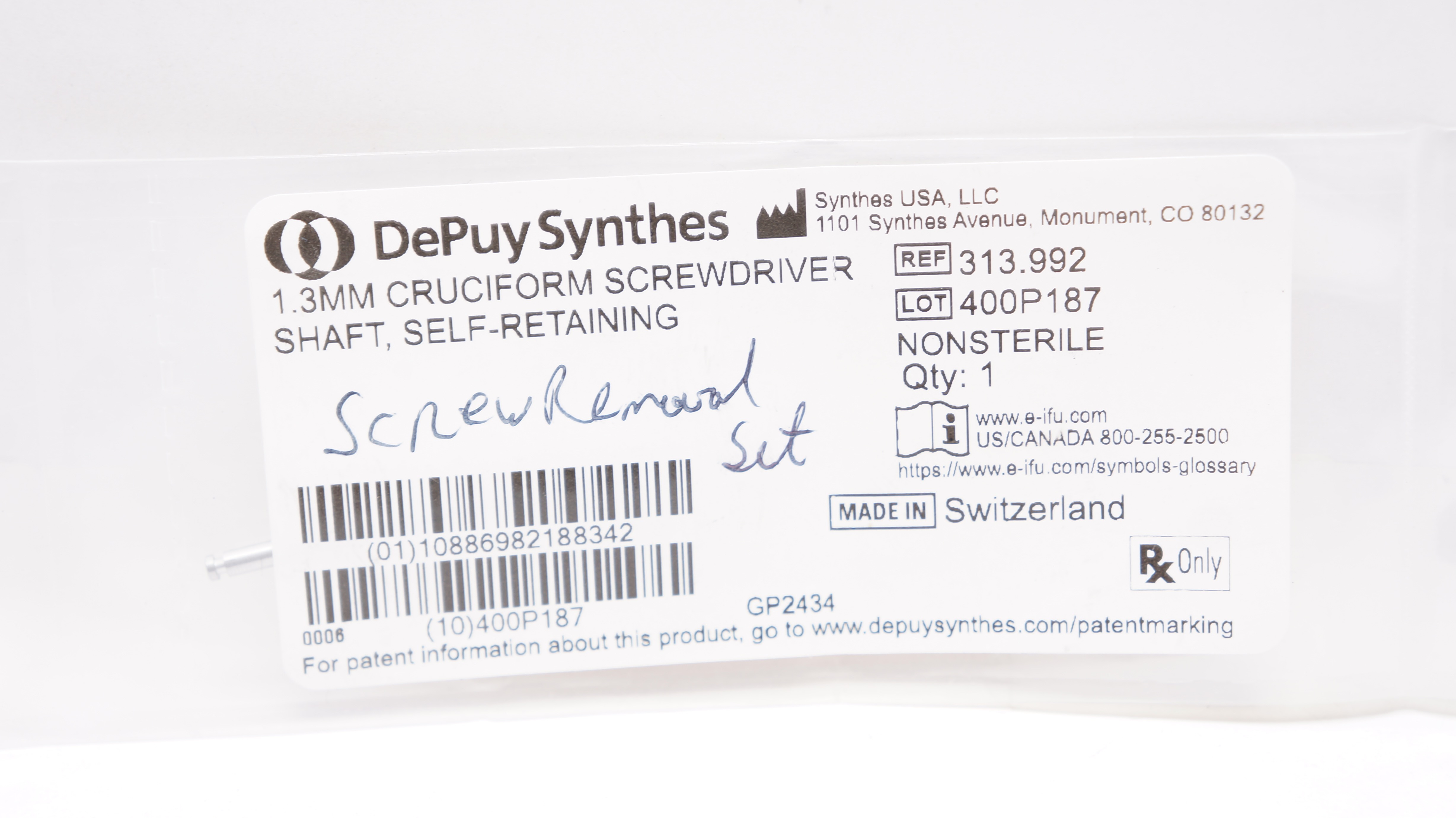 DePuy Synthes 313.992 1.3mm Cruciform Screwdriver Shaft