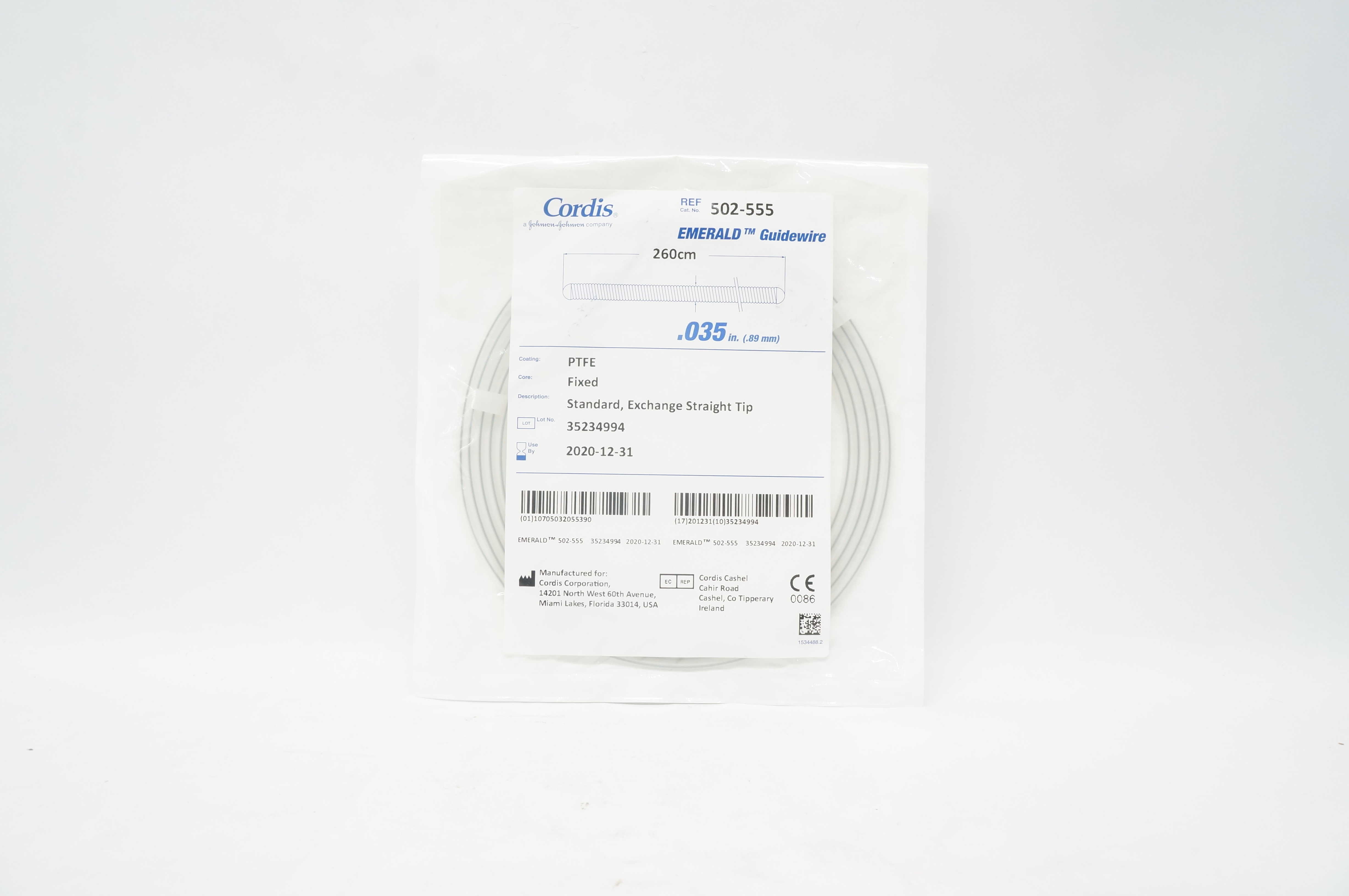 Cordis 502555 Emerald Guidewire Exchange Straight Tip .035inch x 260cm (x)