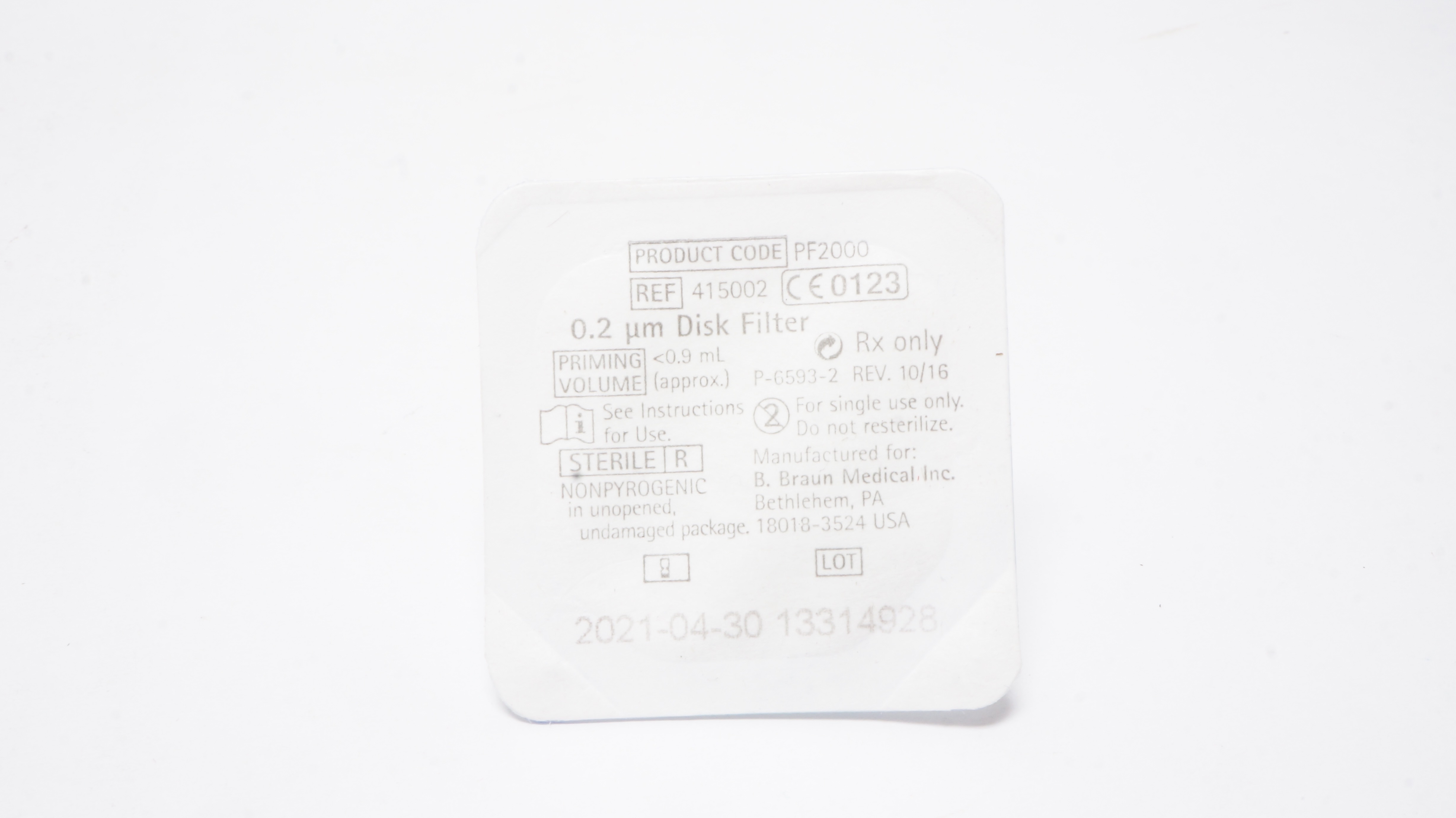 Braun 415002 0.2 Micron Disk Filter <0.9mL Approx.