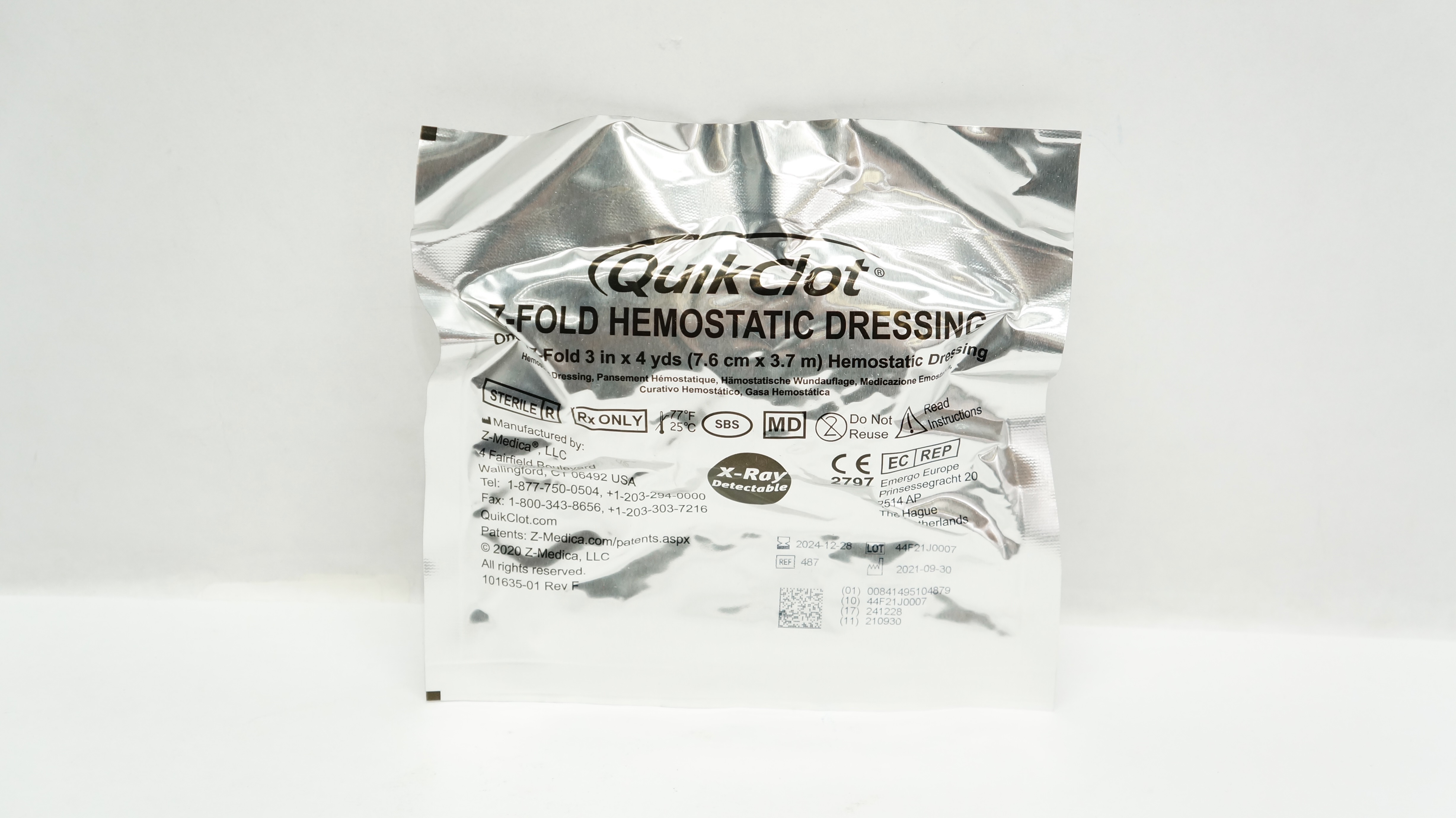 Z-Medical 487 QuikClot Z-Fold Hemostatic Dressing 3inch x 4yds